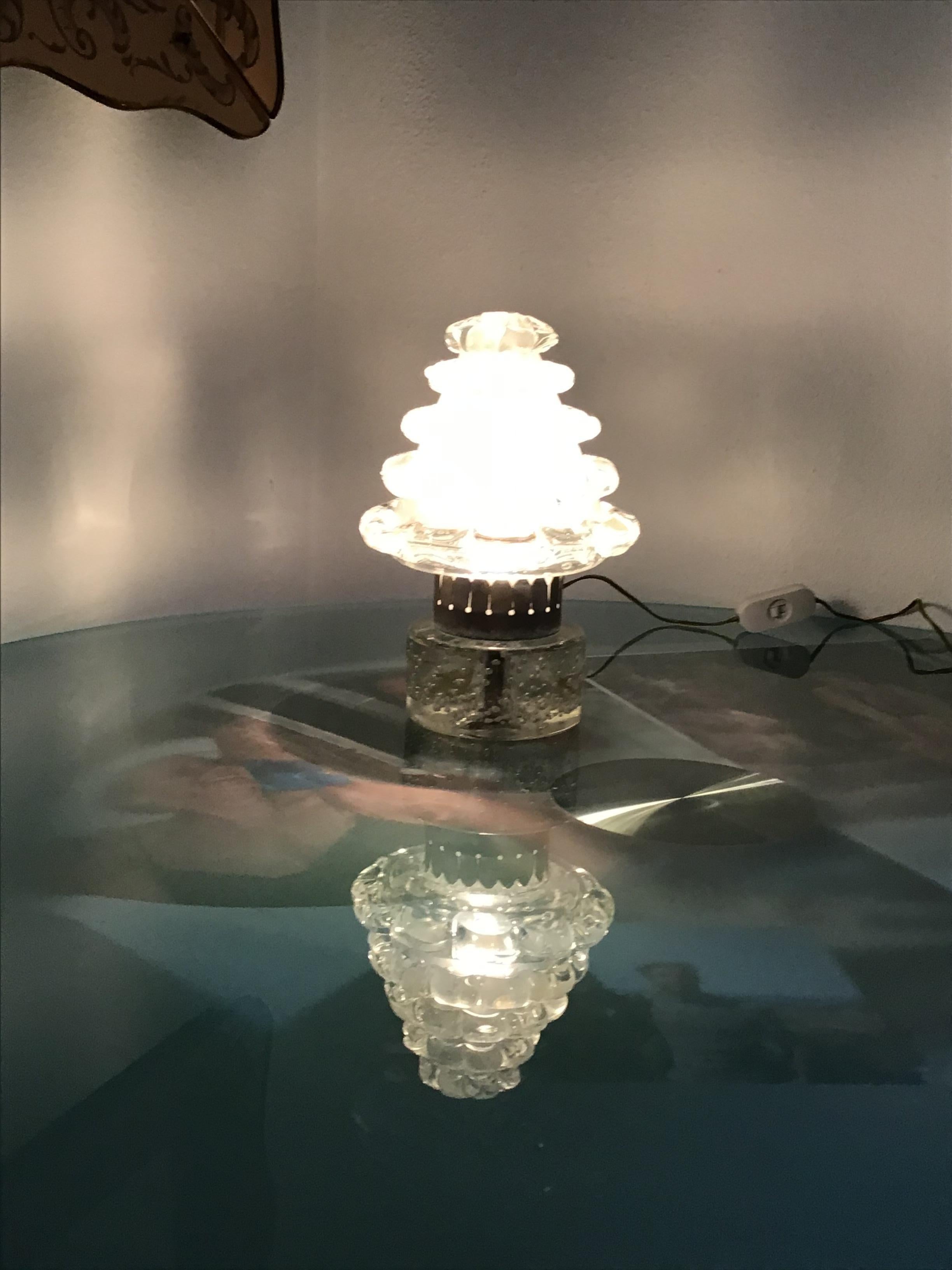 Barovier e Toso Table Lamp “Orecchiette” Murano Glass Metal Crome 1940 Italy For Sale 4