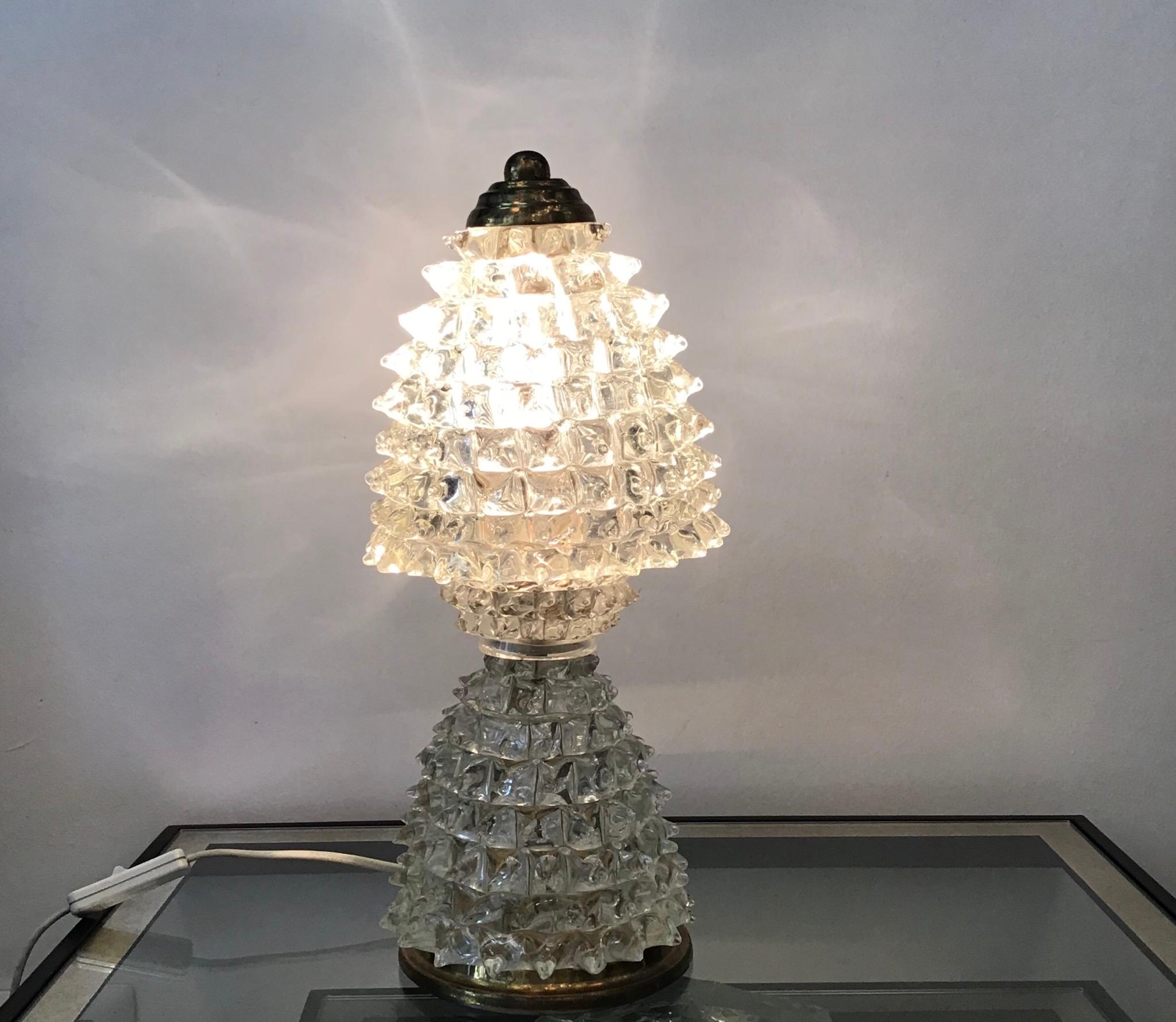 Barovier e Toso Table Lamp ”Rostrato” Murano Glass Brass, 1940, Italy In Excellent Condition In Milano, IT