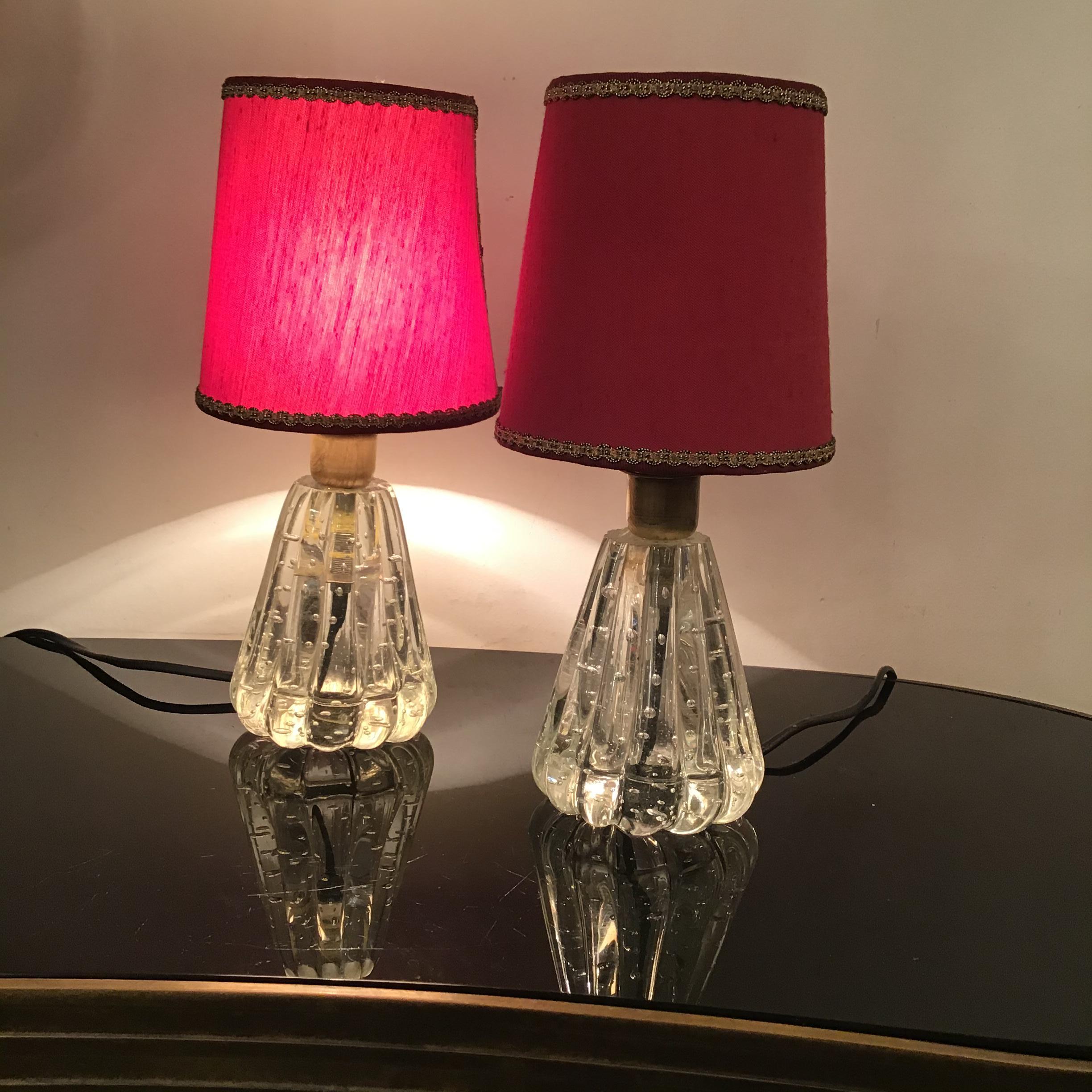 Barovier & Toso - Lampes de bureau en verre de Murano avec abat-jour en tissu et laiton - 1940 - Italie en vente 4