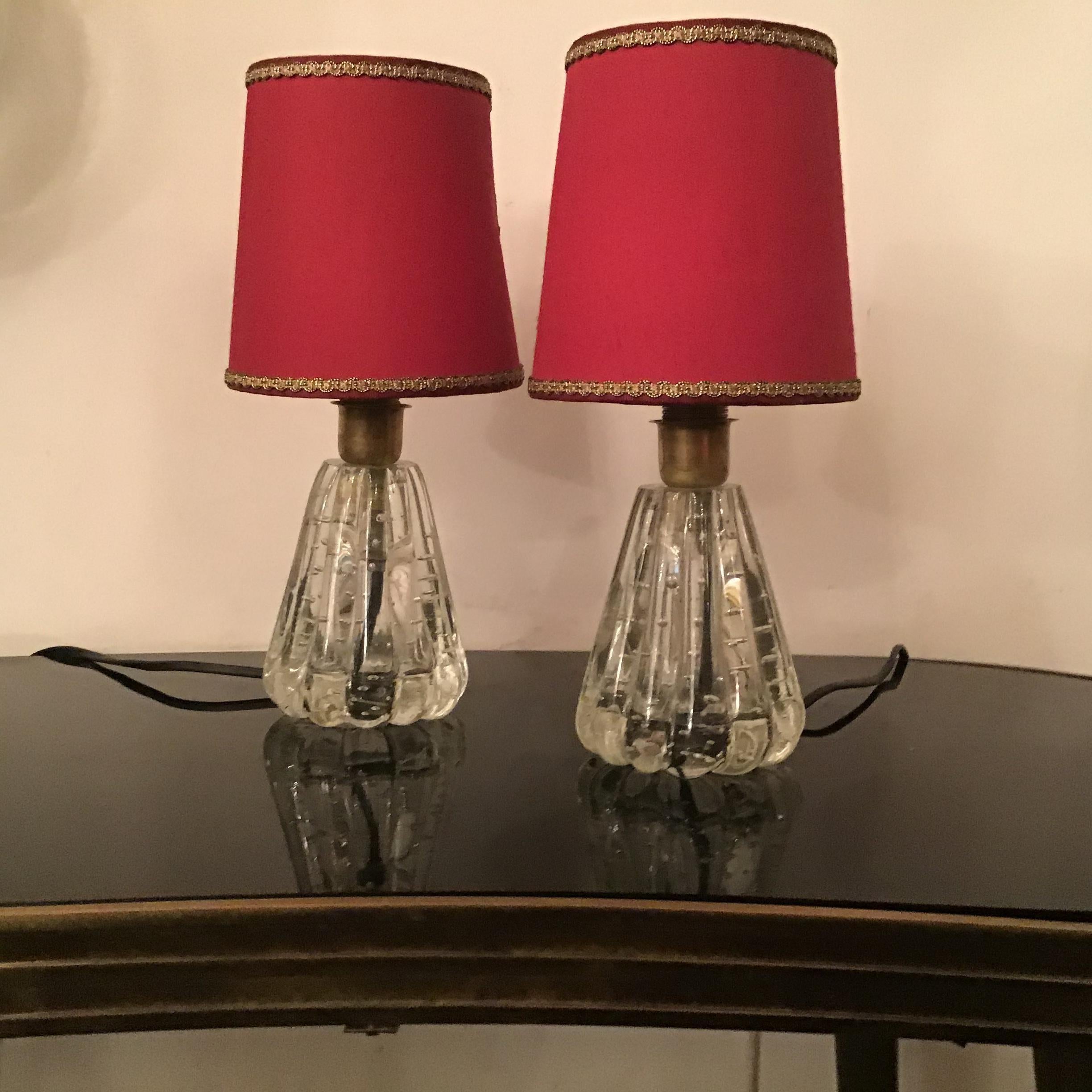 Barovier & Toso - Lampes de bureau en verre de Murano avec abat-jour en tissu et laiton - 1940 - Italie en vente 6