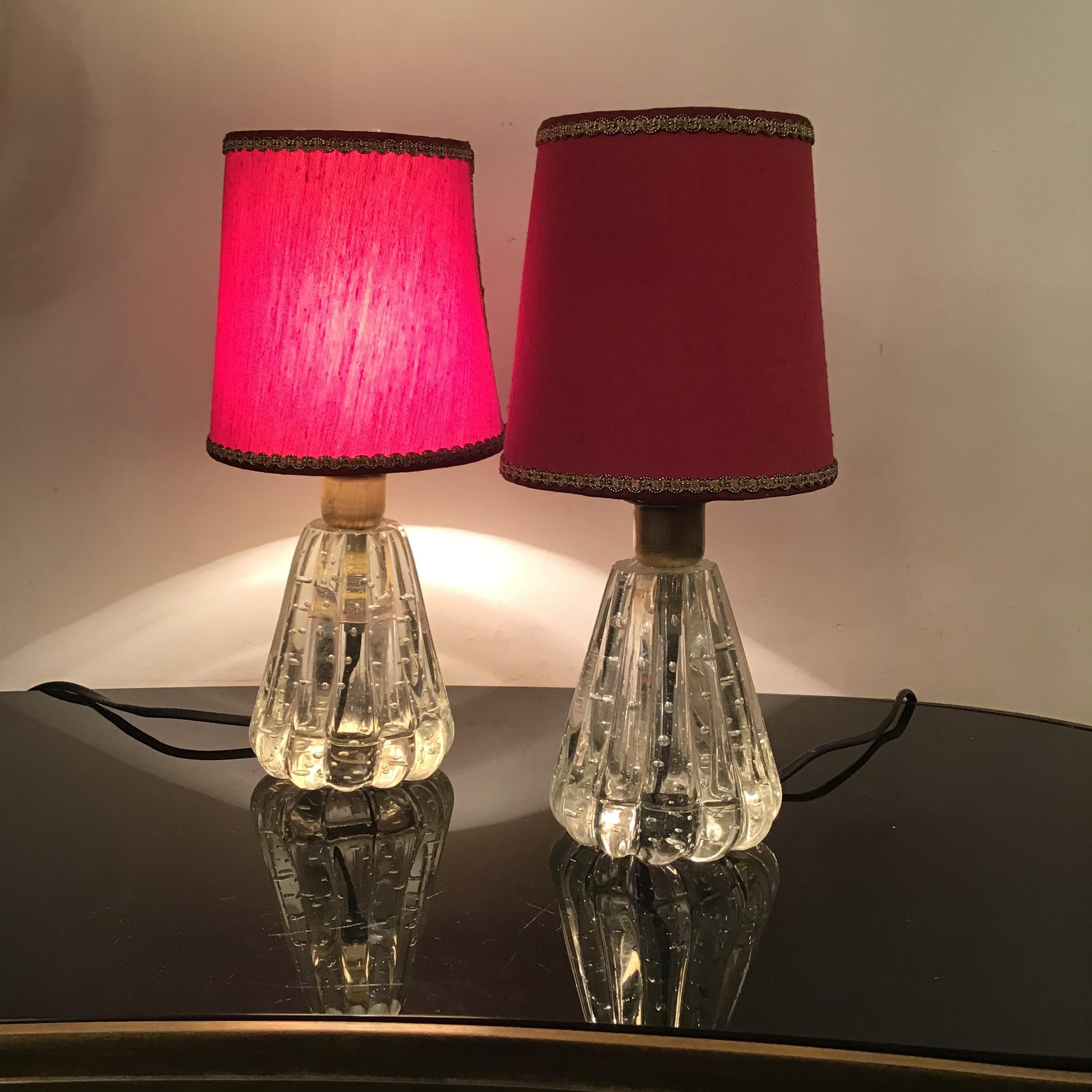 italien Barovier & Toso - Lampes de bureau en verre de Murano avec abat-jour en tissu et laiton - 1940 - Italie en vente