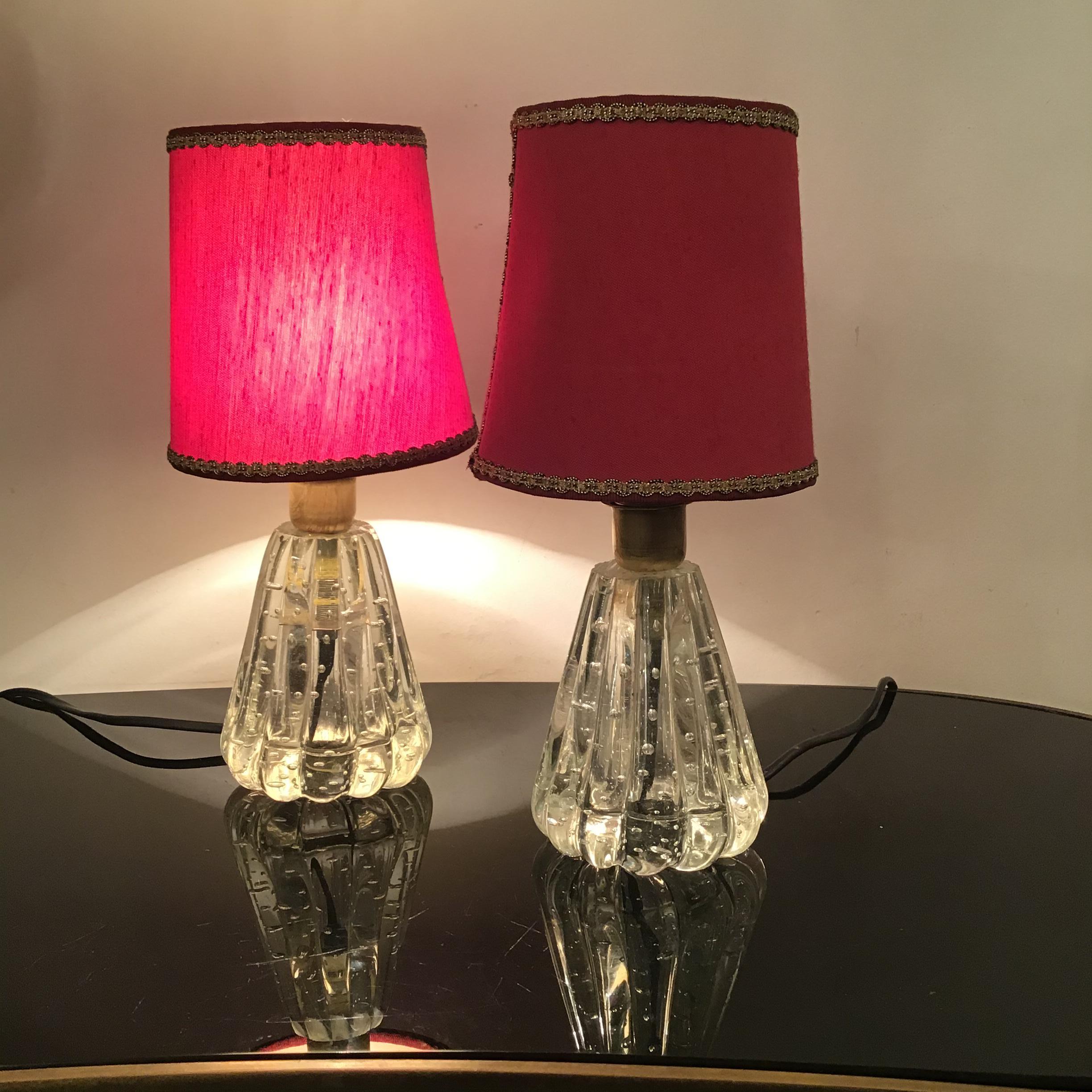 Verre de Murano Barovier & Toso - Lampes de bureau en verre de Murano avec abat-jour en tissu et laiton - 1940 - Italie en vente