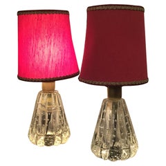 Barovier e Toso Table Lamps Murano Glass Brass Fabric Lampshade 1940 Italy