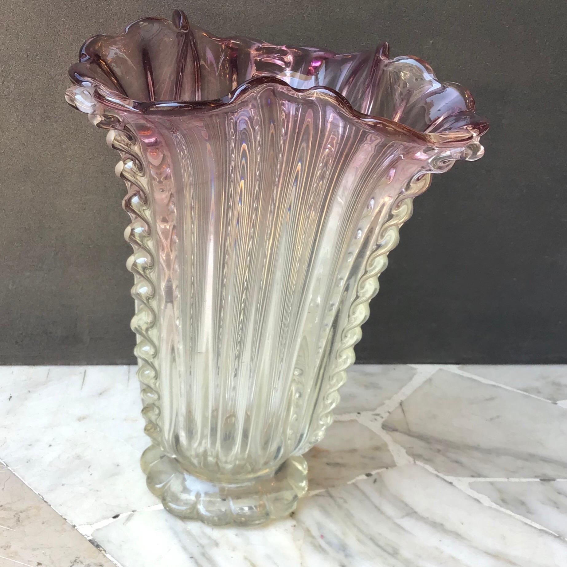 Barovier e Toso Vase Murano Glass 1940 Italy For Sale 1