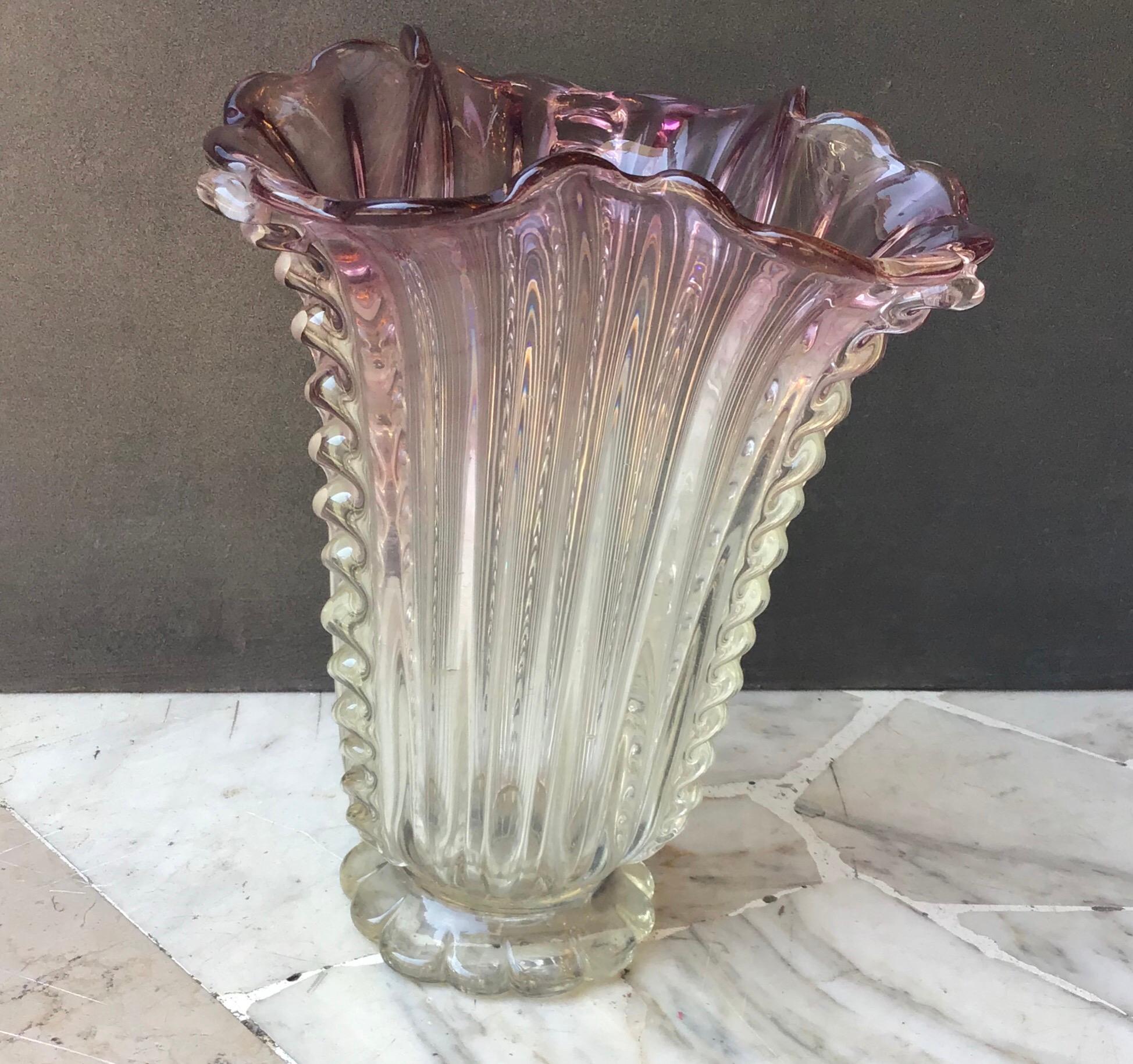 Barovier e Toso Vase Murano Glass 1940 Italy For Sale 2