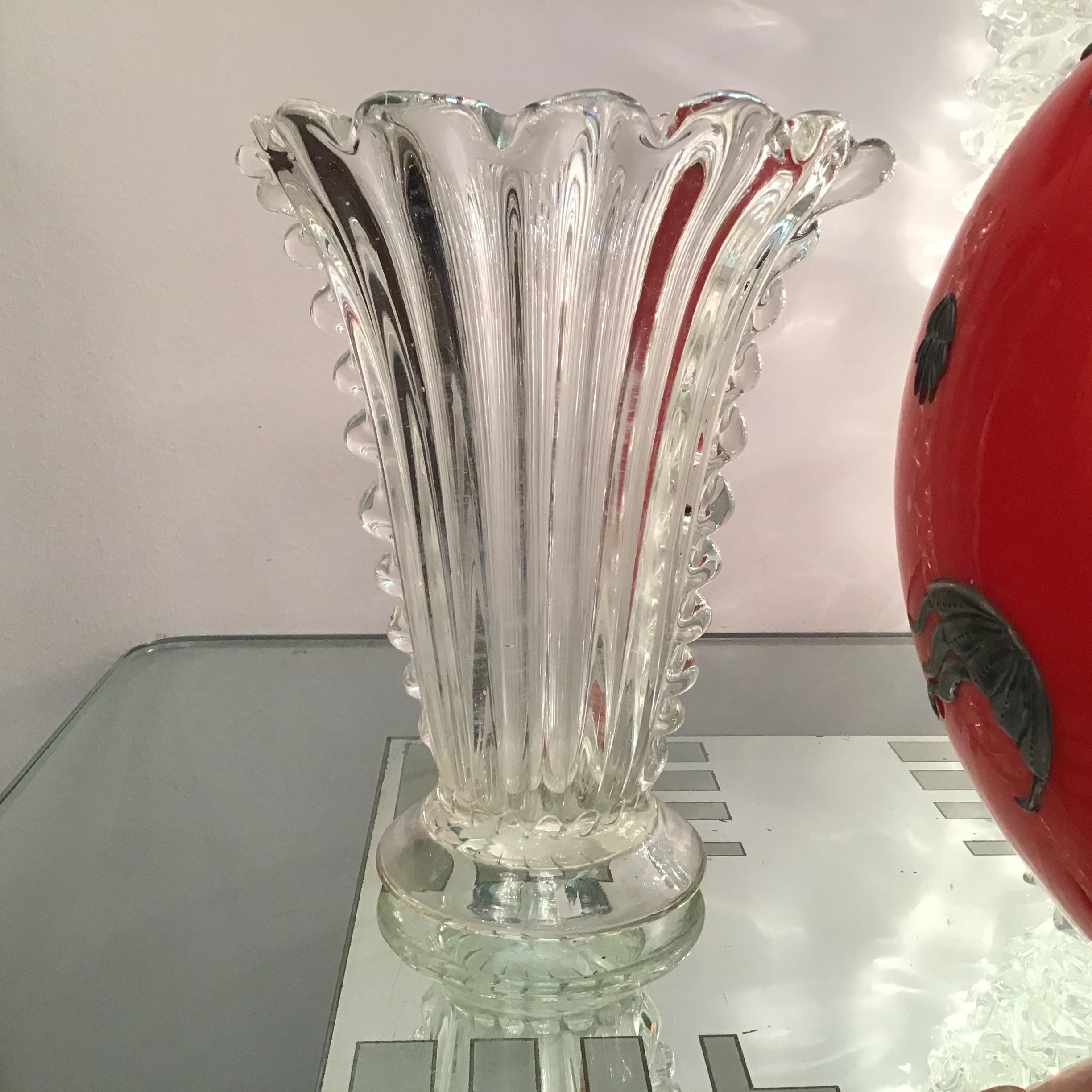 Vase Barovier&Toso en verre de Murano, 1940, Italie.