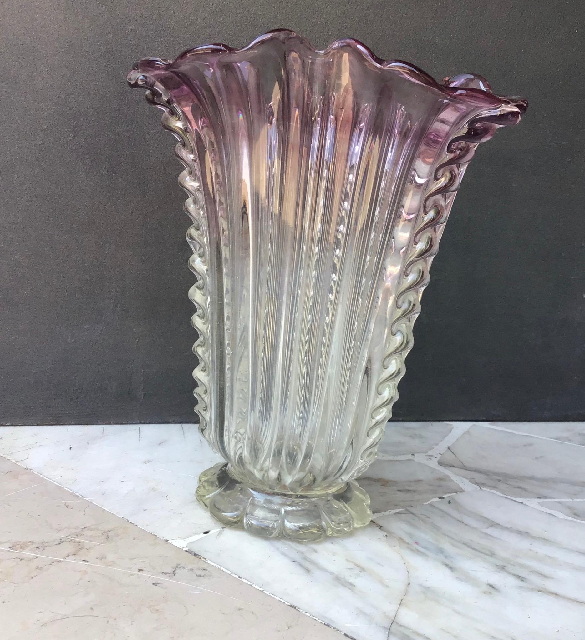 italien Barovier e Toso Vase Murano Glass 1940 Italie en vente