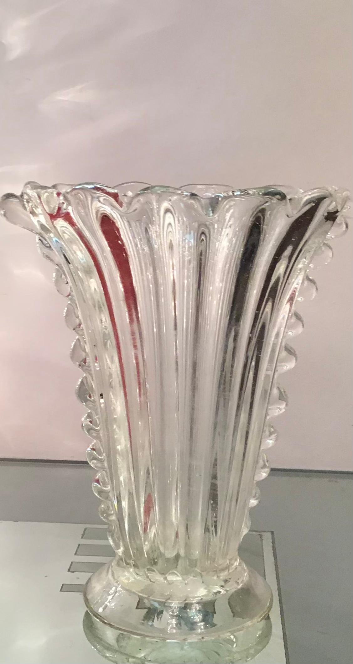 Italian Barovier e Toso Vase Murano Glass, 1940, Italy For Sale