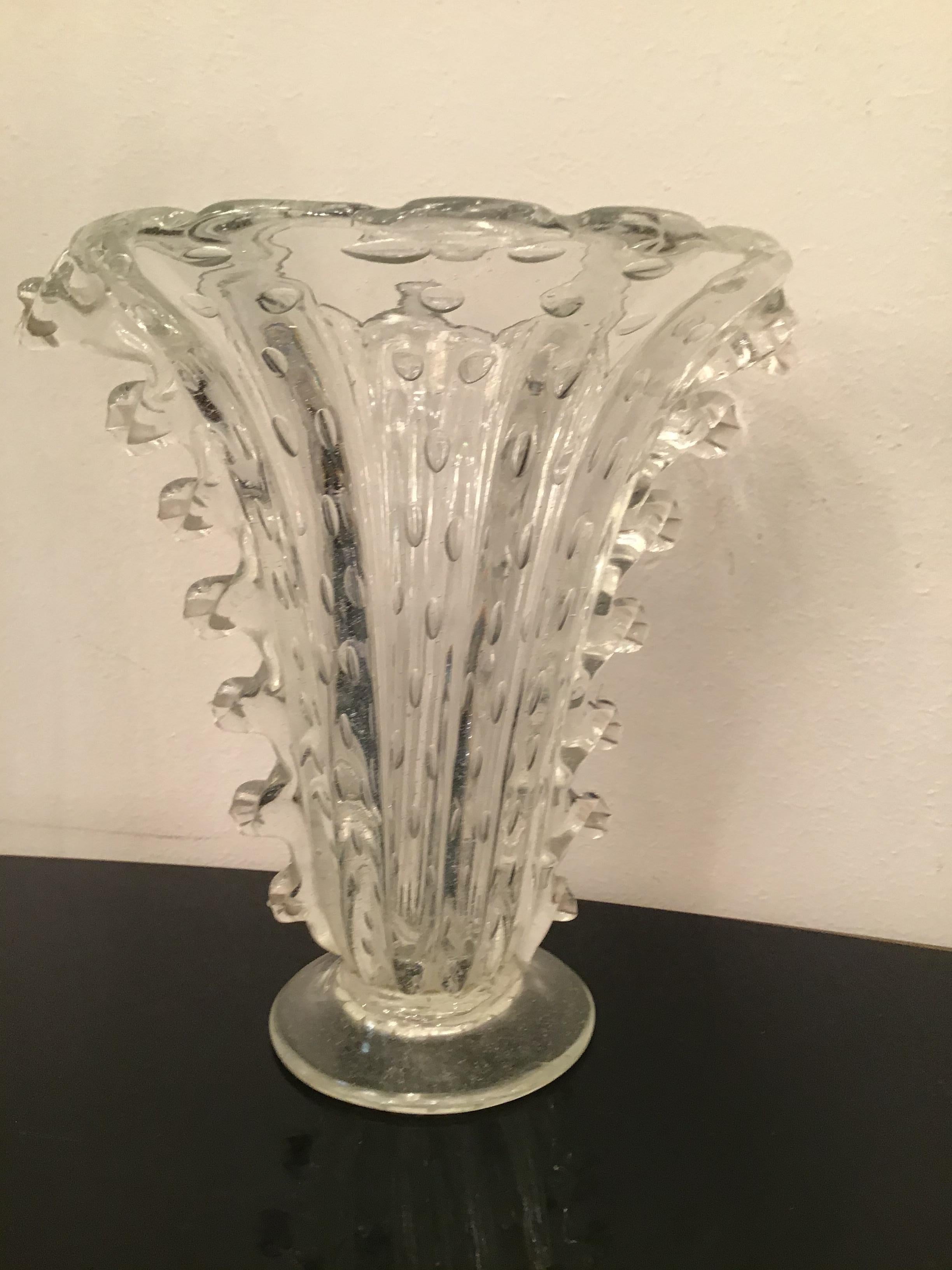Italian Barovier e Toso Vase Murano Glass 1940 Italy For Sale