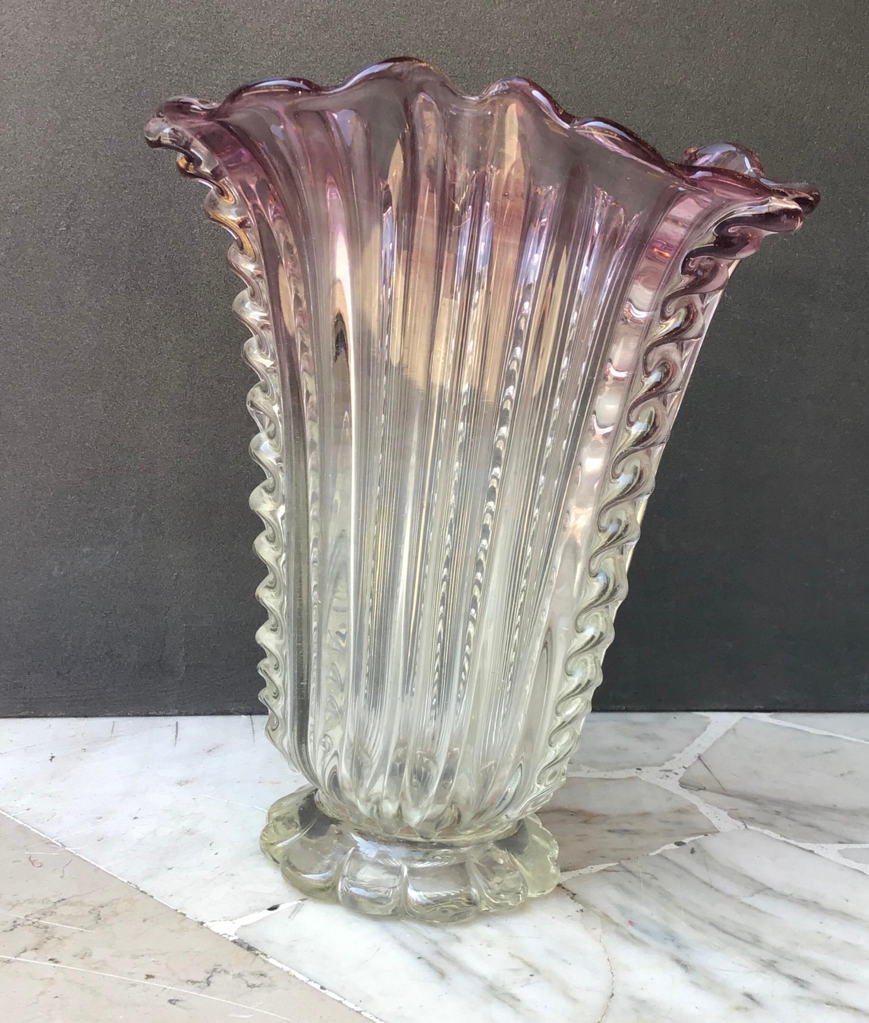Barovier e Toso Vase Murano Glass 1940 Italie Excellent état - En vente à Milano, IT