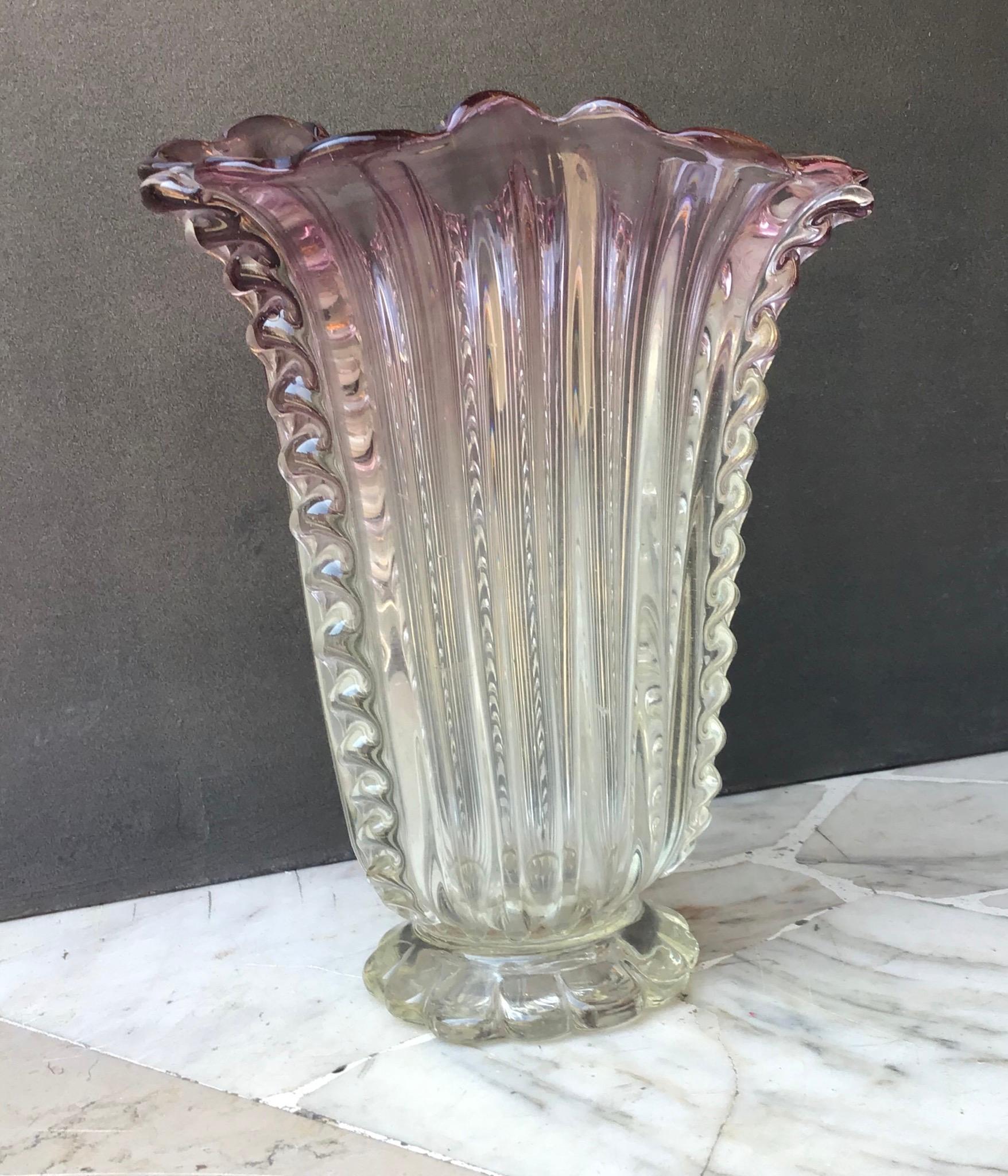 Mid-20th Century Barovier e Toso Vase Murano Glass 1940 Italy For Sale