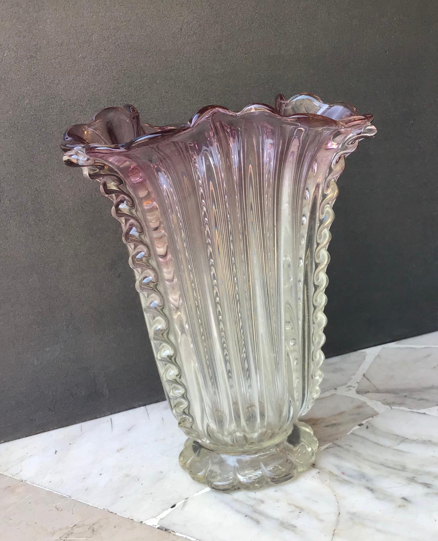 Other Barovier e Toso Vase Murano Glass 1940 Italy For Sale