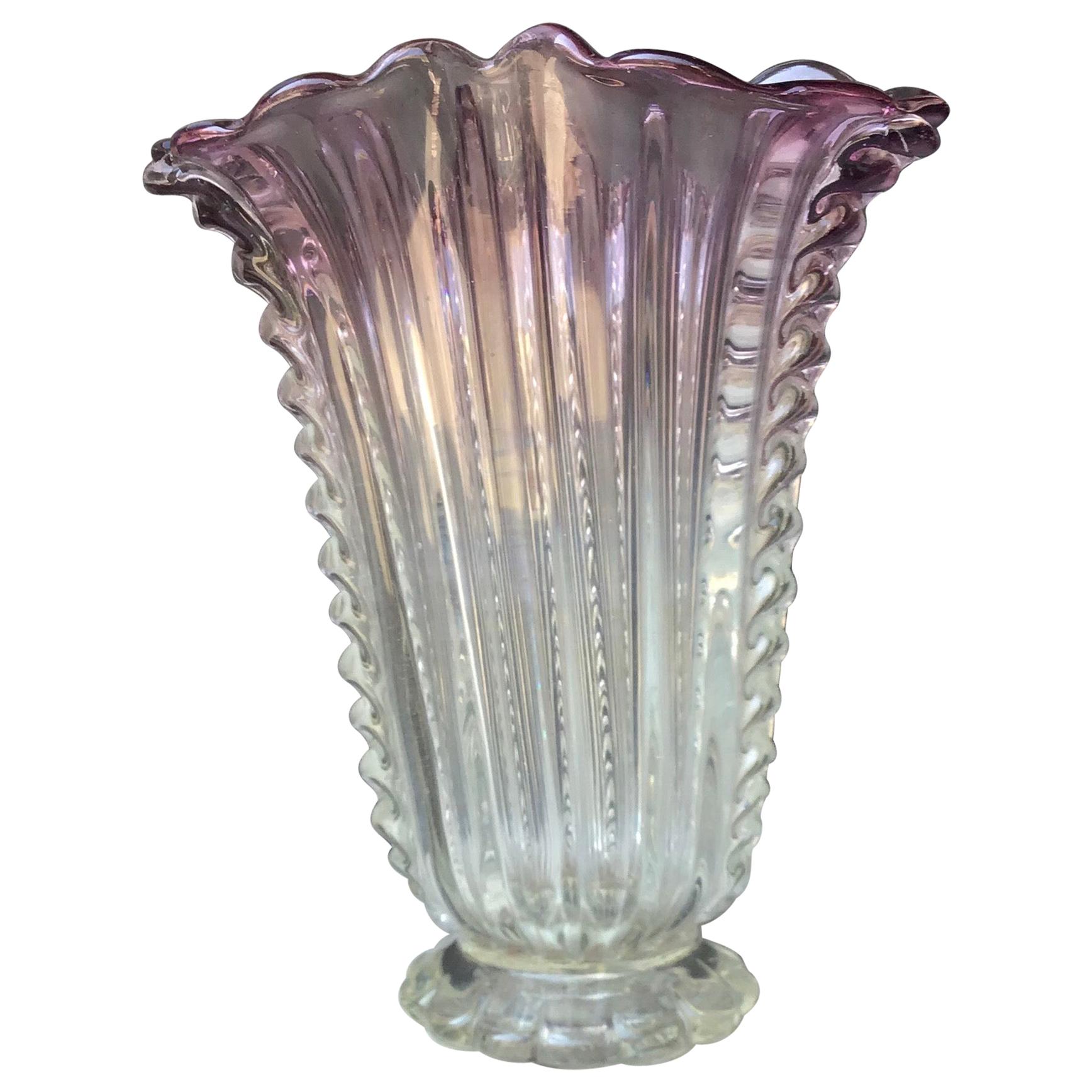Barovier e Toso Vase Murano Glass 1940 Italy For Sale