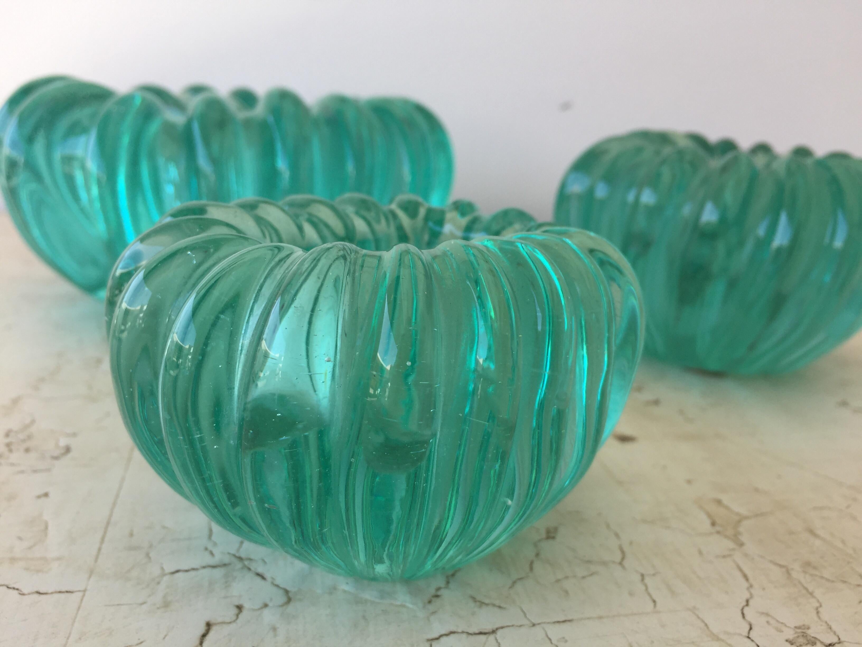 Italian Barovier Emerald Green Jewel-Like Murano Bowls, Set of 3