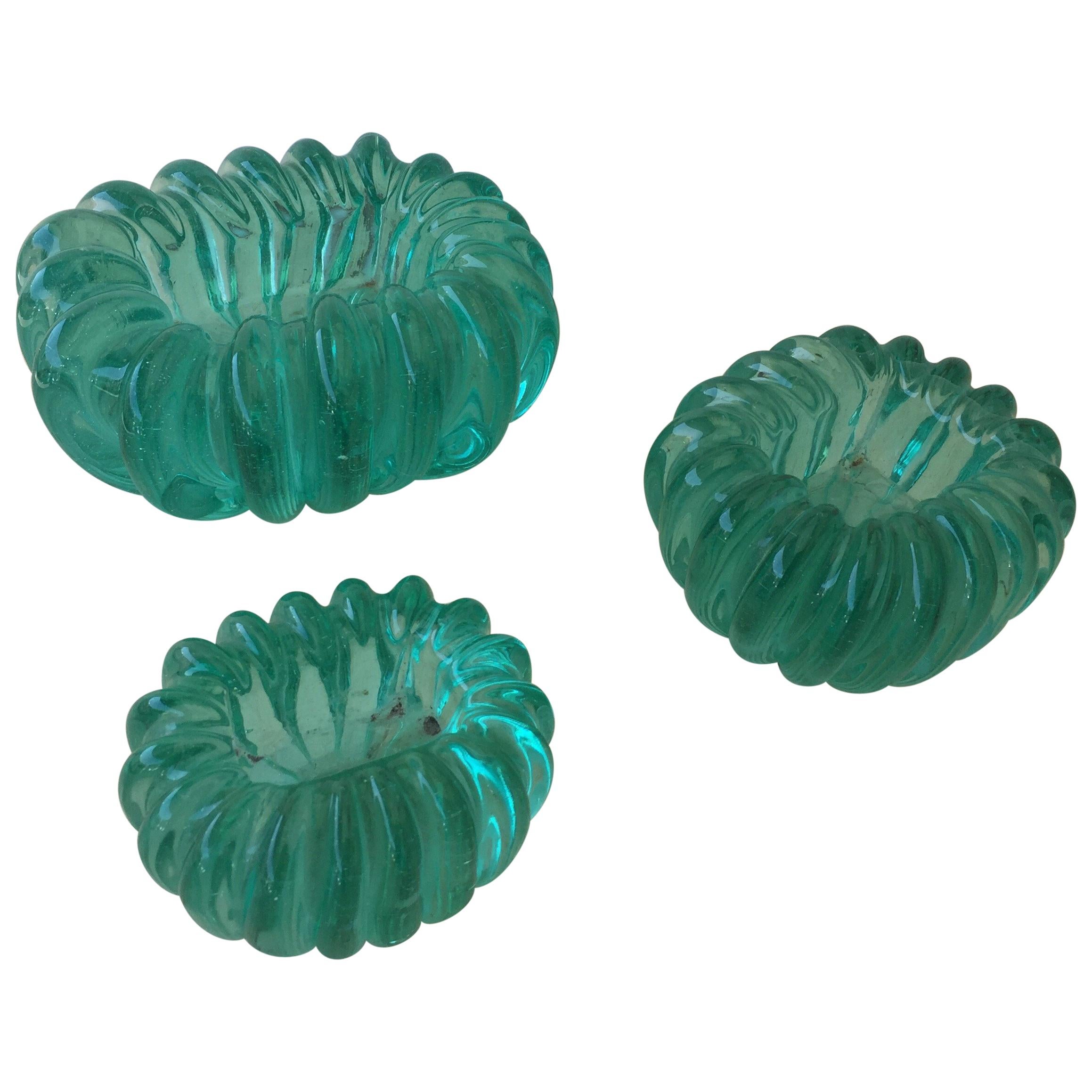 Barovier Emerald Green Jewel-Like Murano Bowls, Set of 3