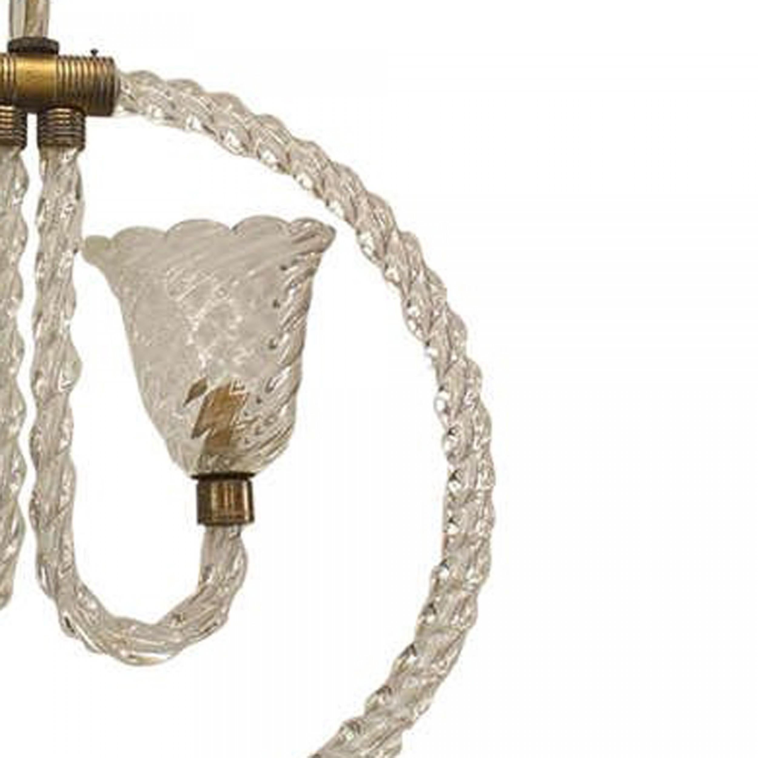 Mid-Century Modern Barovier et Toso French Mid-Century Murano Glass Hoop Chandelier For Sale