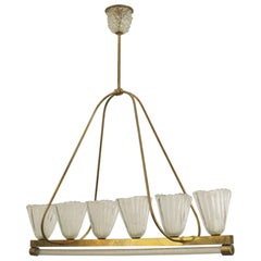 Barovier et Toso Italian Mid-Century Brass and Glass Chandelier