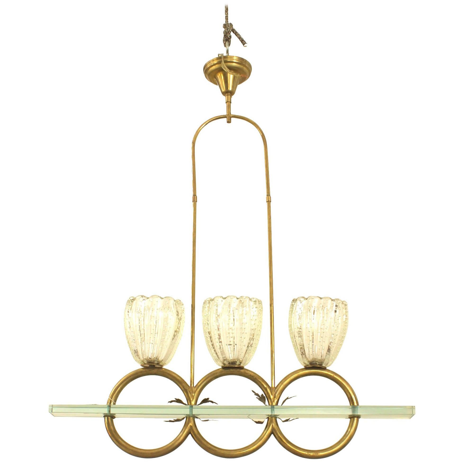 Barovier Et Toso Italian Mid-Century Glass and Brass Ring Chandelier