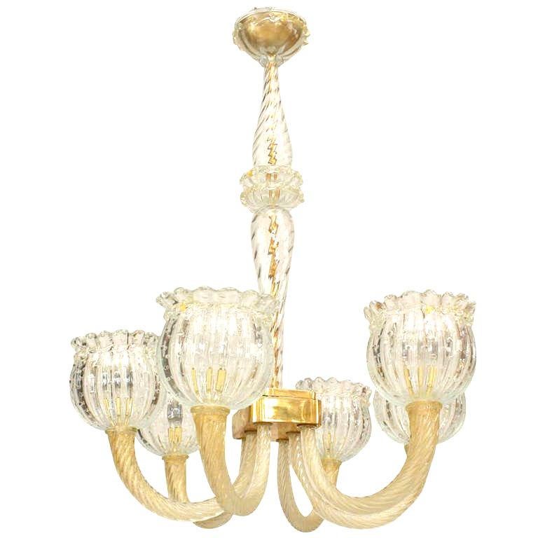Barovier et Toso Italian Murano Gold Dusted Bubble Glass Chandelier In Good Condition For Sale In New York, NY
