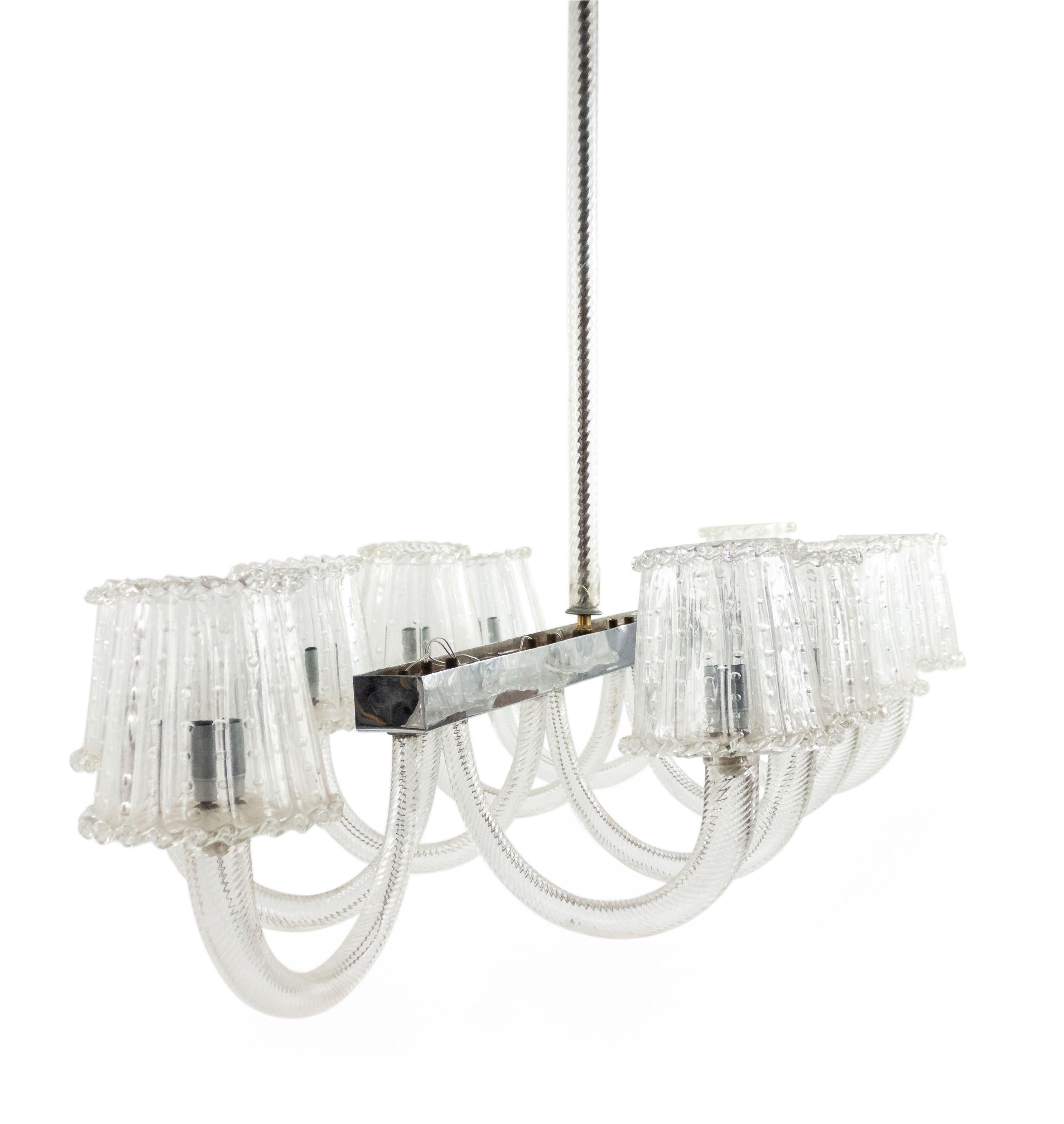 Barovier et Toso Italian Venetian Murano Chrome and Glass Chandelier In Good Condition For Sale In Queens, NY