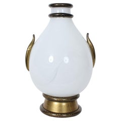 Barovier et Toso Murano Vase White & Black Vase with Gold Inclusions, Circa 1980