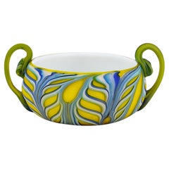 Ciotola Barovier Fenicia, vetro artistico di Murano, circa 1900, disegno colorato