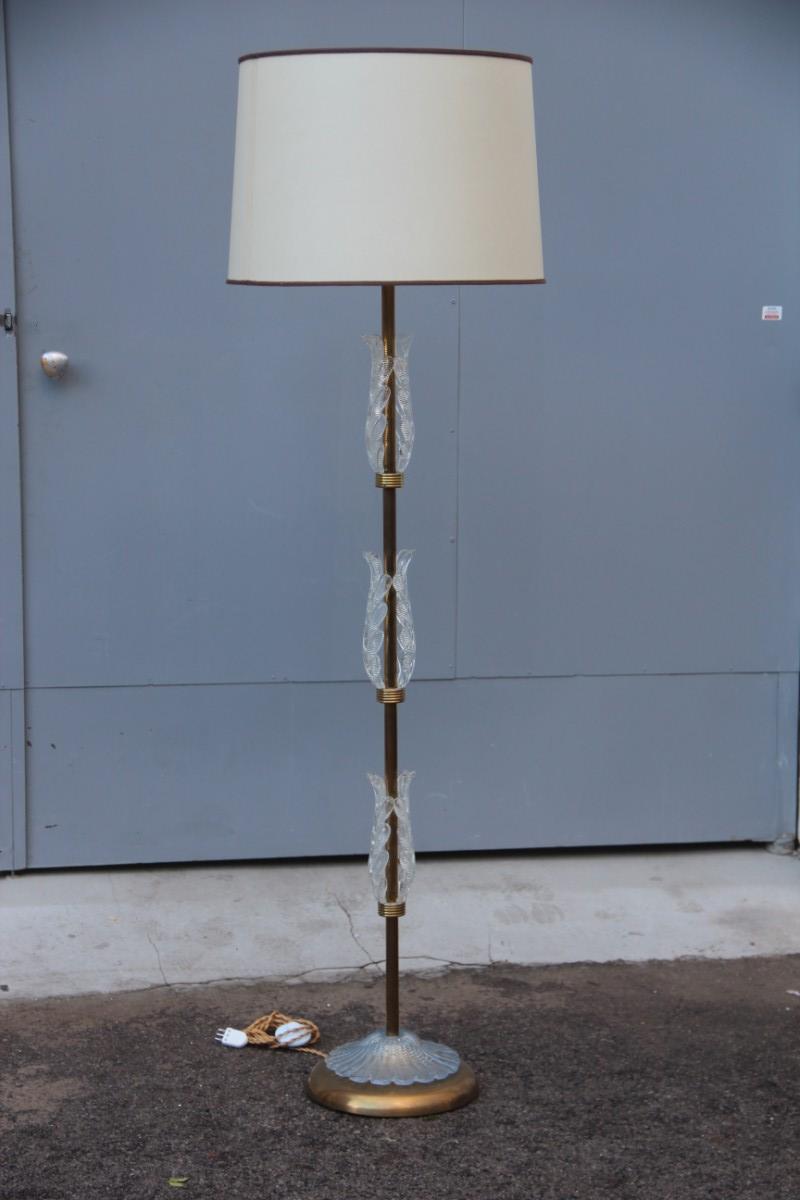 Barovier Floor Lamp Murano Glass Brass Paper Dome, Italian, 1940s Design 3