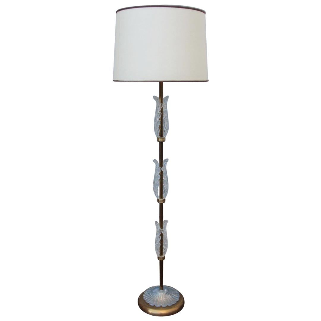 Barovier Floor Lamp Murano Glass Brass Paper Dome, Italian, 1940s Design