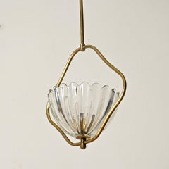 Lampadario Barovier floreale in vetro di Murano e ottone, Italia, anni '40