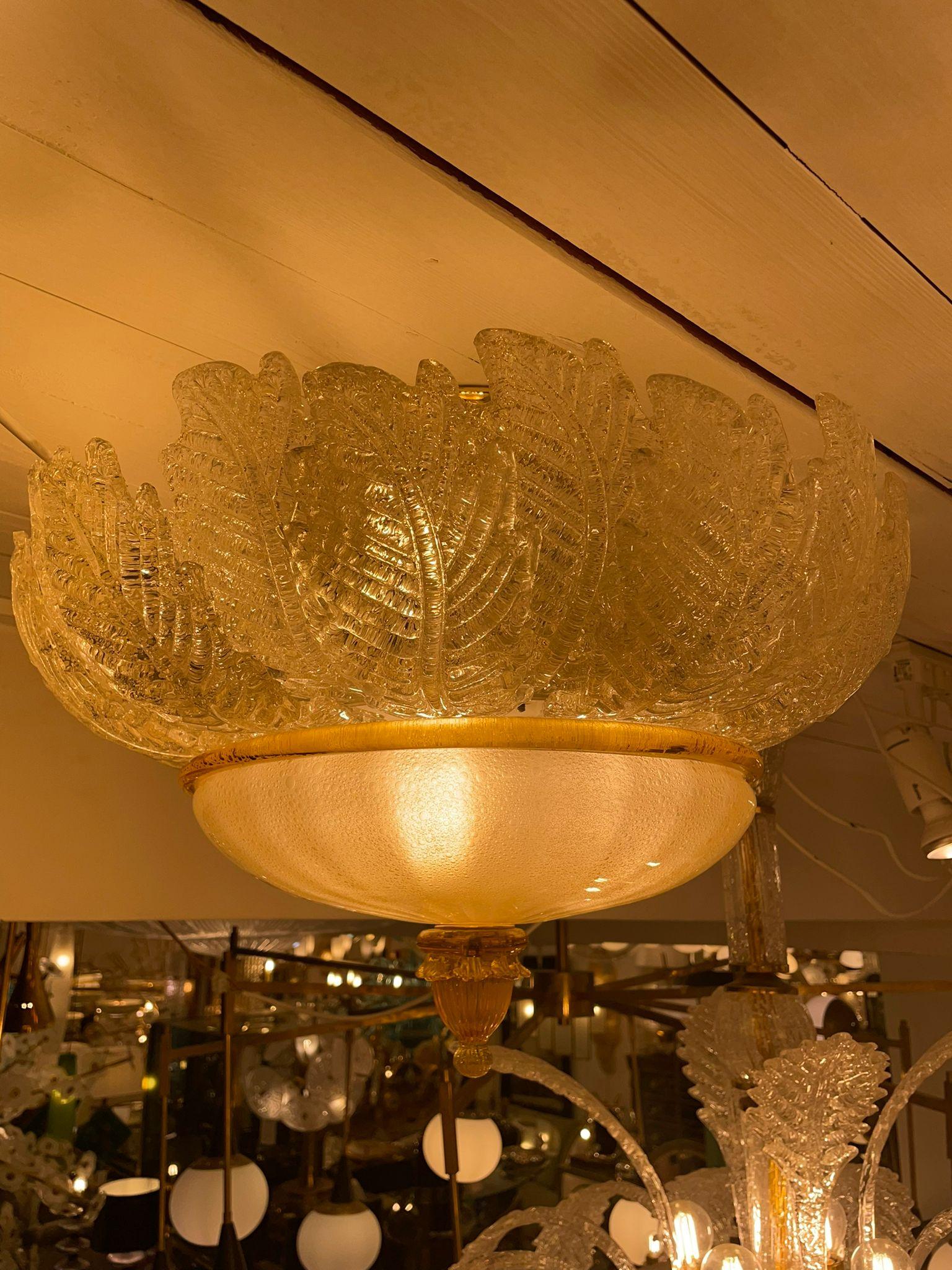 Art Deco Barovier Flower Ceiling Lamp Murano with Gold Inclusion, Italy 1930s For Sale