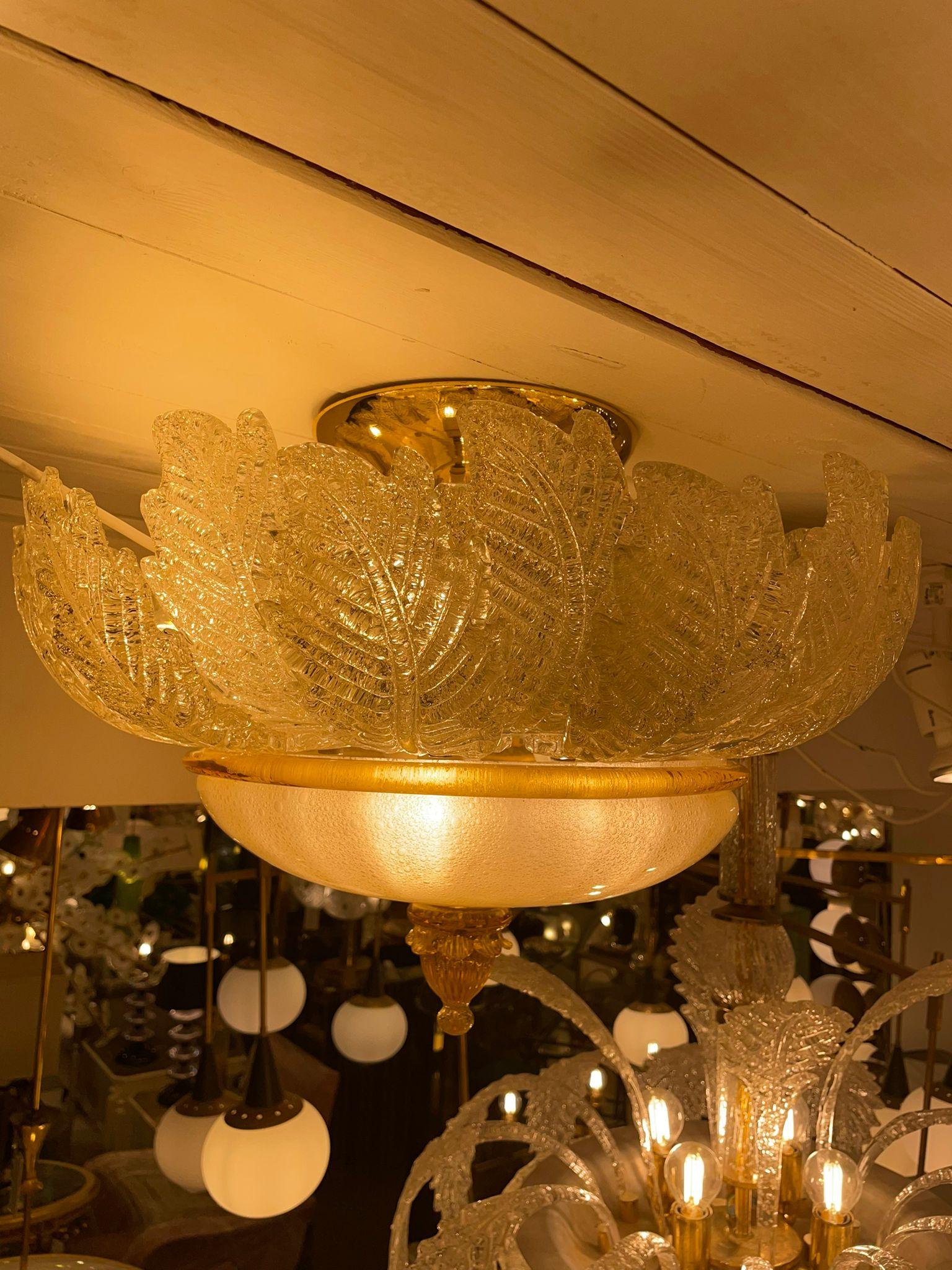 Italian Barovier Flower Ceiling Lamp Murano with Gold Inclusion, Italy 1930s For Sale