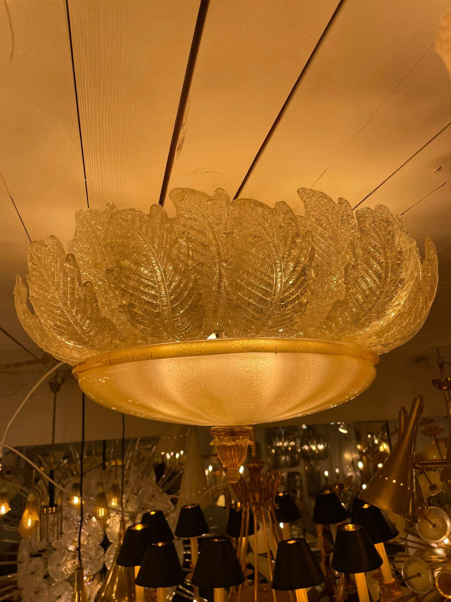 Mid-20th Century Barovier Ceiling Lamp with Gold Inclusion, Italy 1930s For Sale