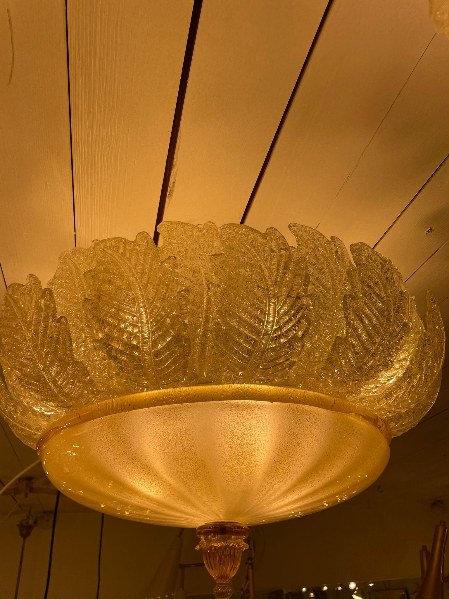 Murano Glass Barovier Ceiling Lamp with Gold Inclusion, Italy 1930s For Sale