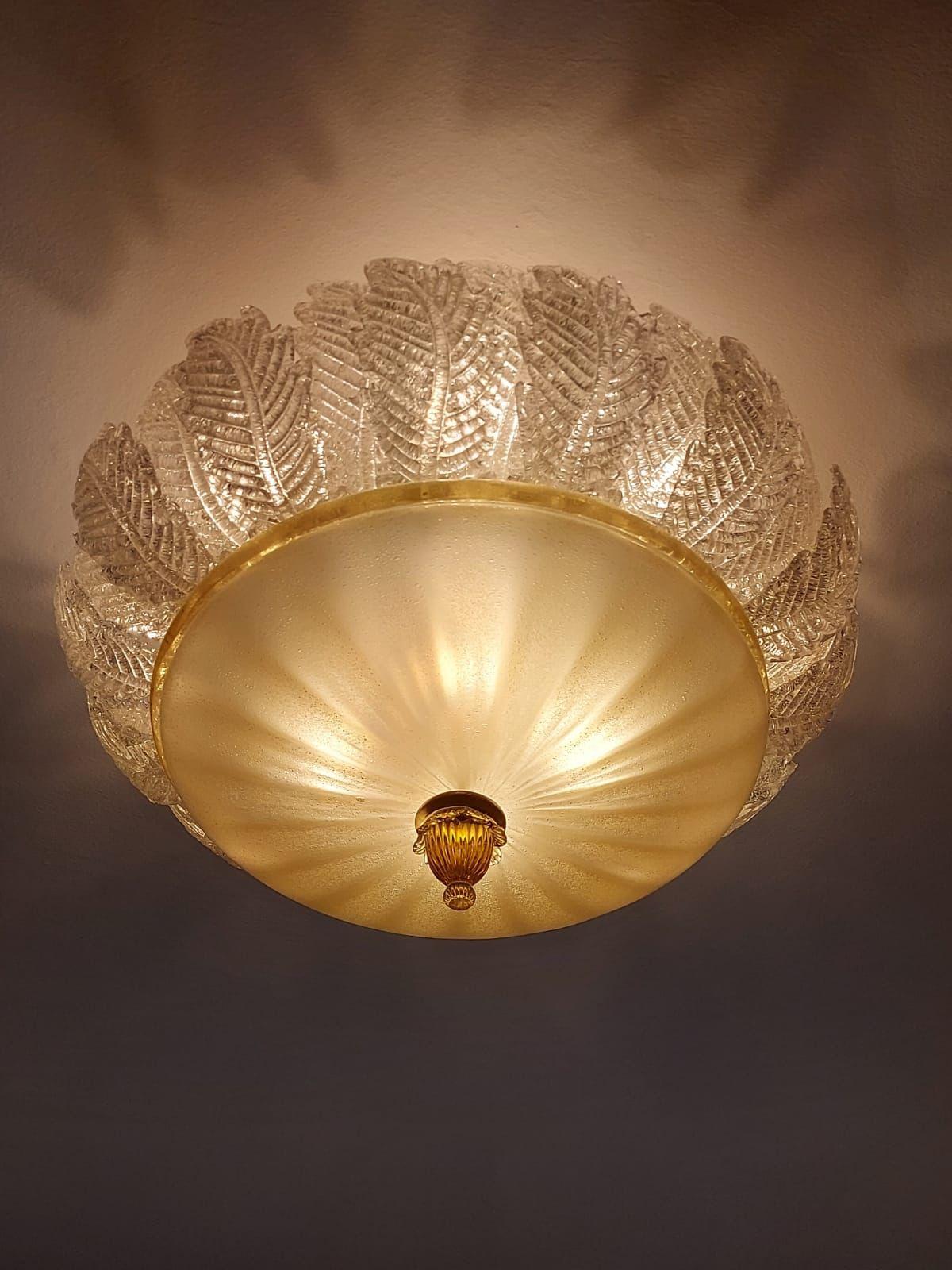 Barovier Ceiling Lamp with Gold Inclusion, Italy 1930s For Sale 1