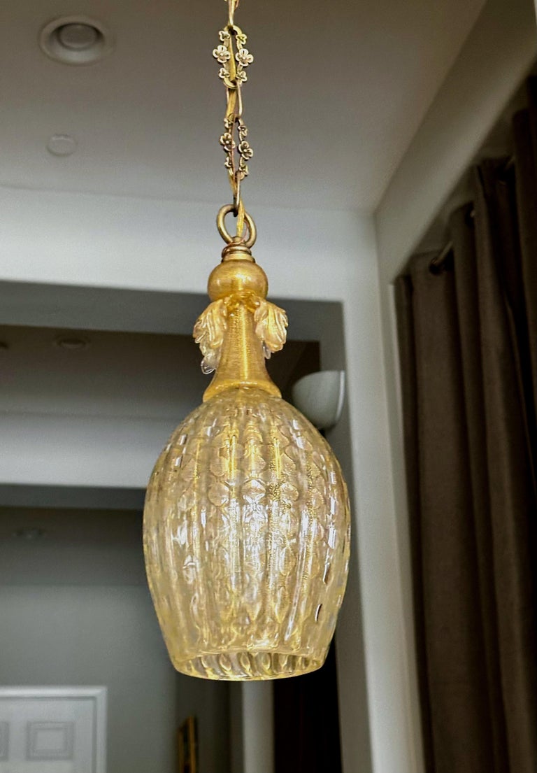 Barovier and Toso Murano Glass Pendant Light, Gold Bubbles, Italy