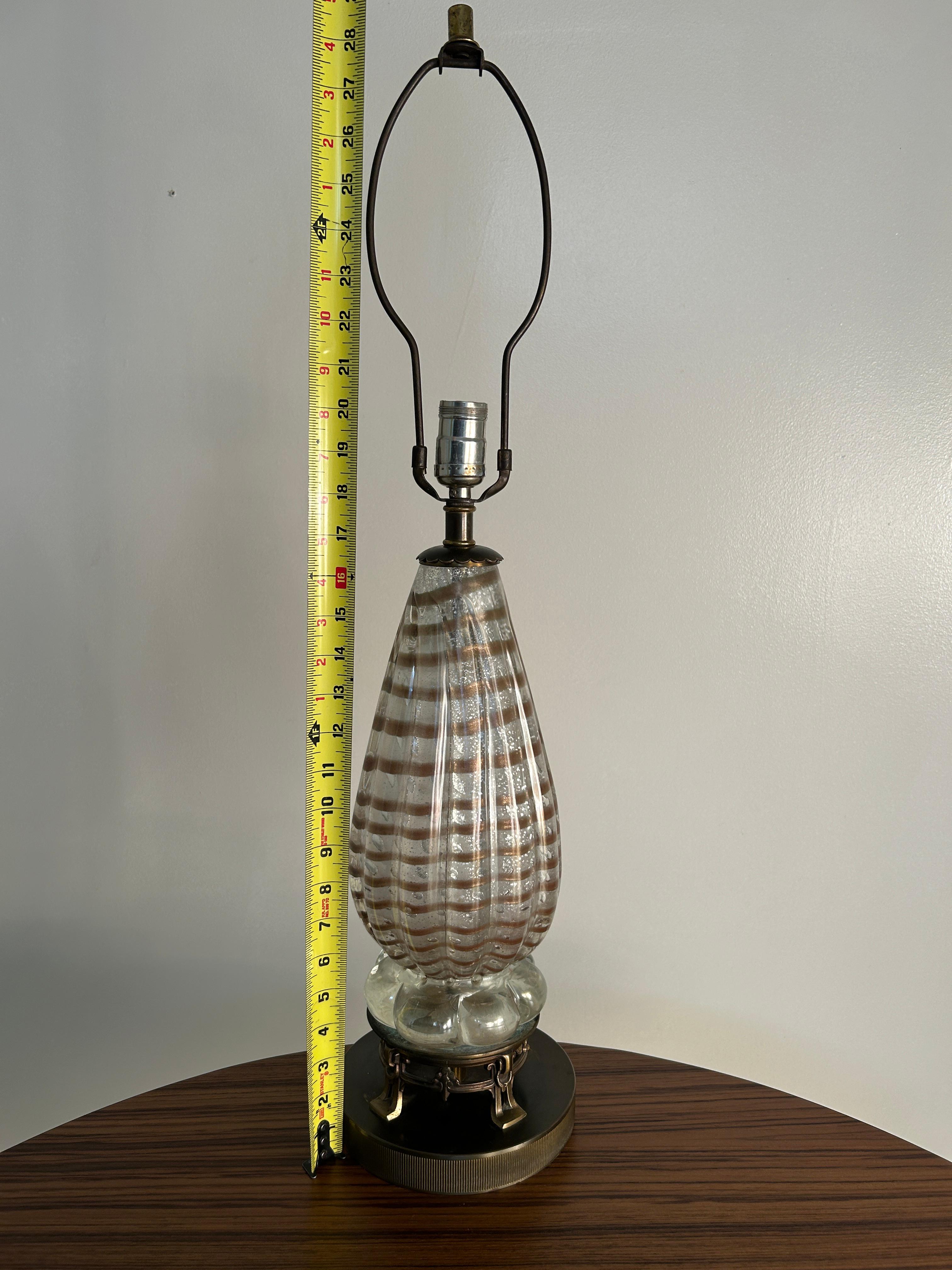 Barovier Lámpara de mesa de cristal de Murano soplado a mano con rayas doradas en venta 1