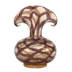 Barovier Graffito Technique Murano Glass Vase in Purple and 24-Karat Gold