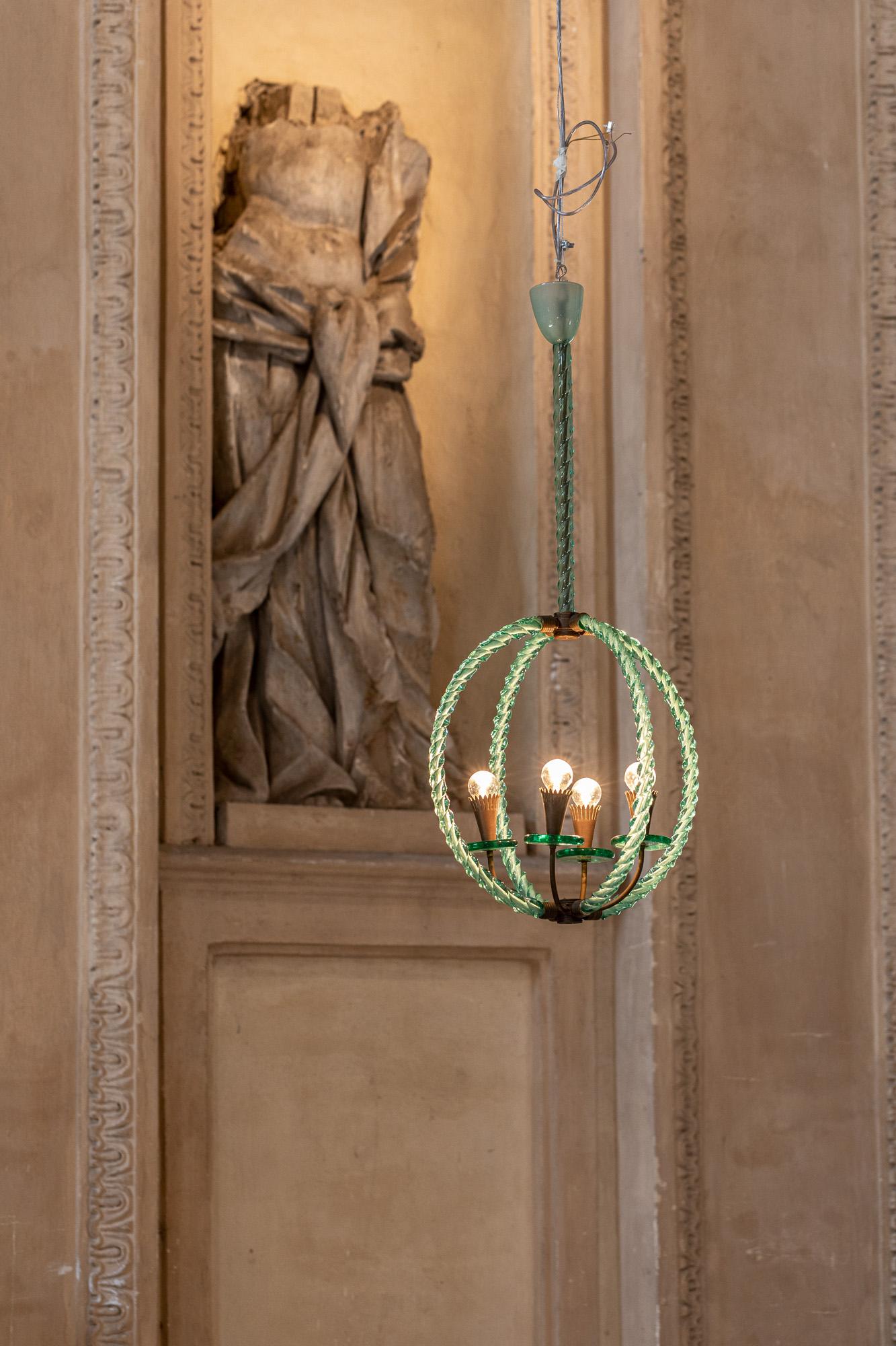 Mid-Century Modern Barovier Green Hand Blown Murano Glass Chandelier