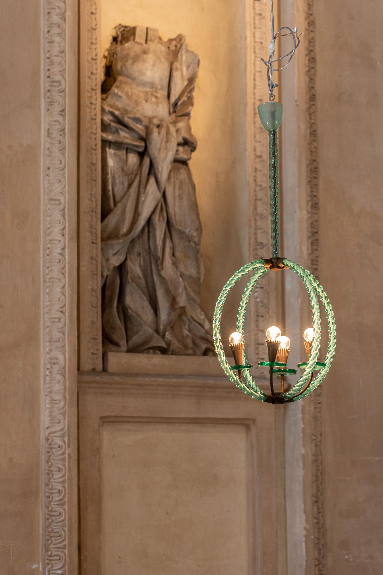 Italian Barovier Green Hand Blown Murano Glass Chandelier