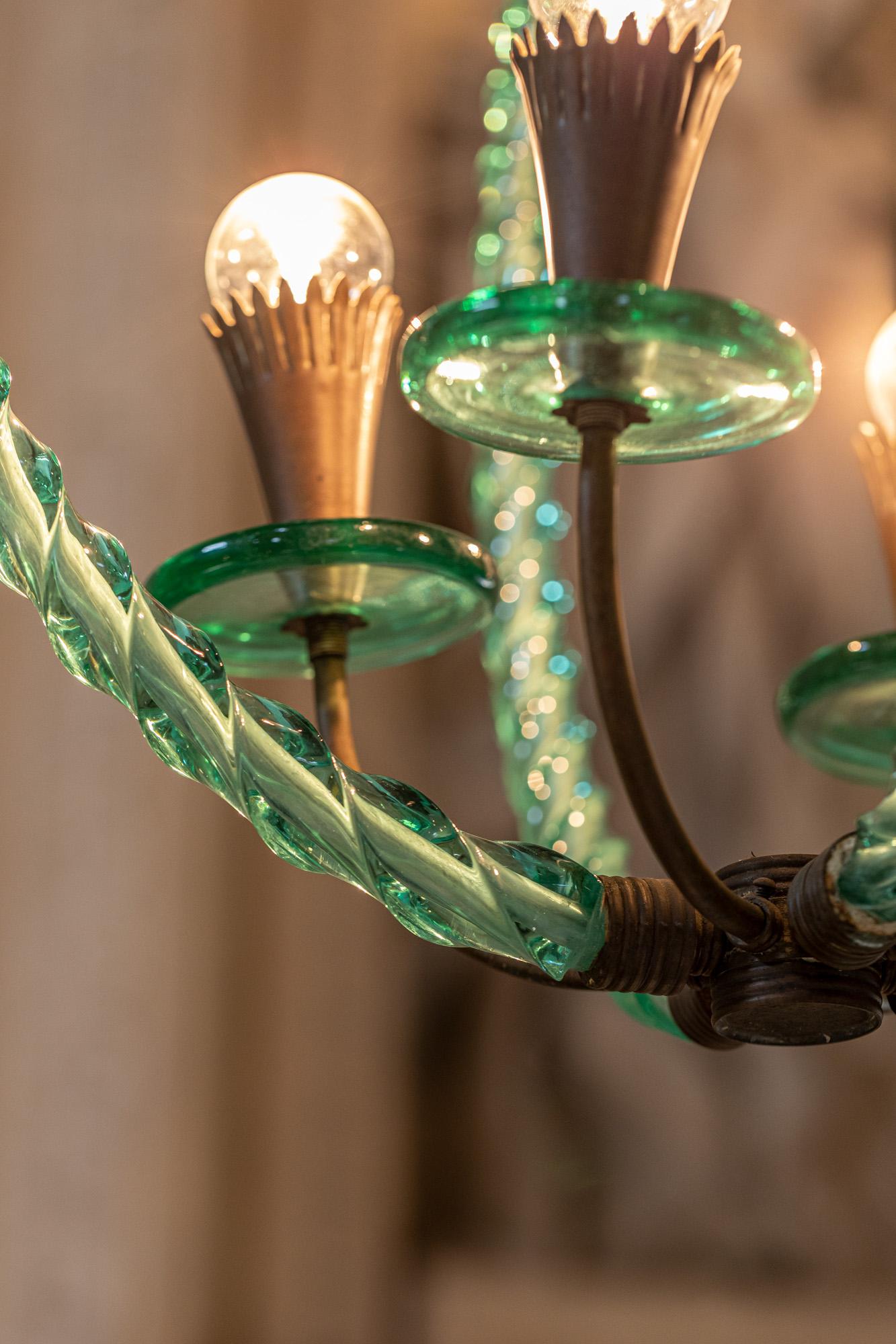 Mid-20th Century Barovier Green Hand Blown Murano Glass Chandelier