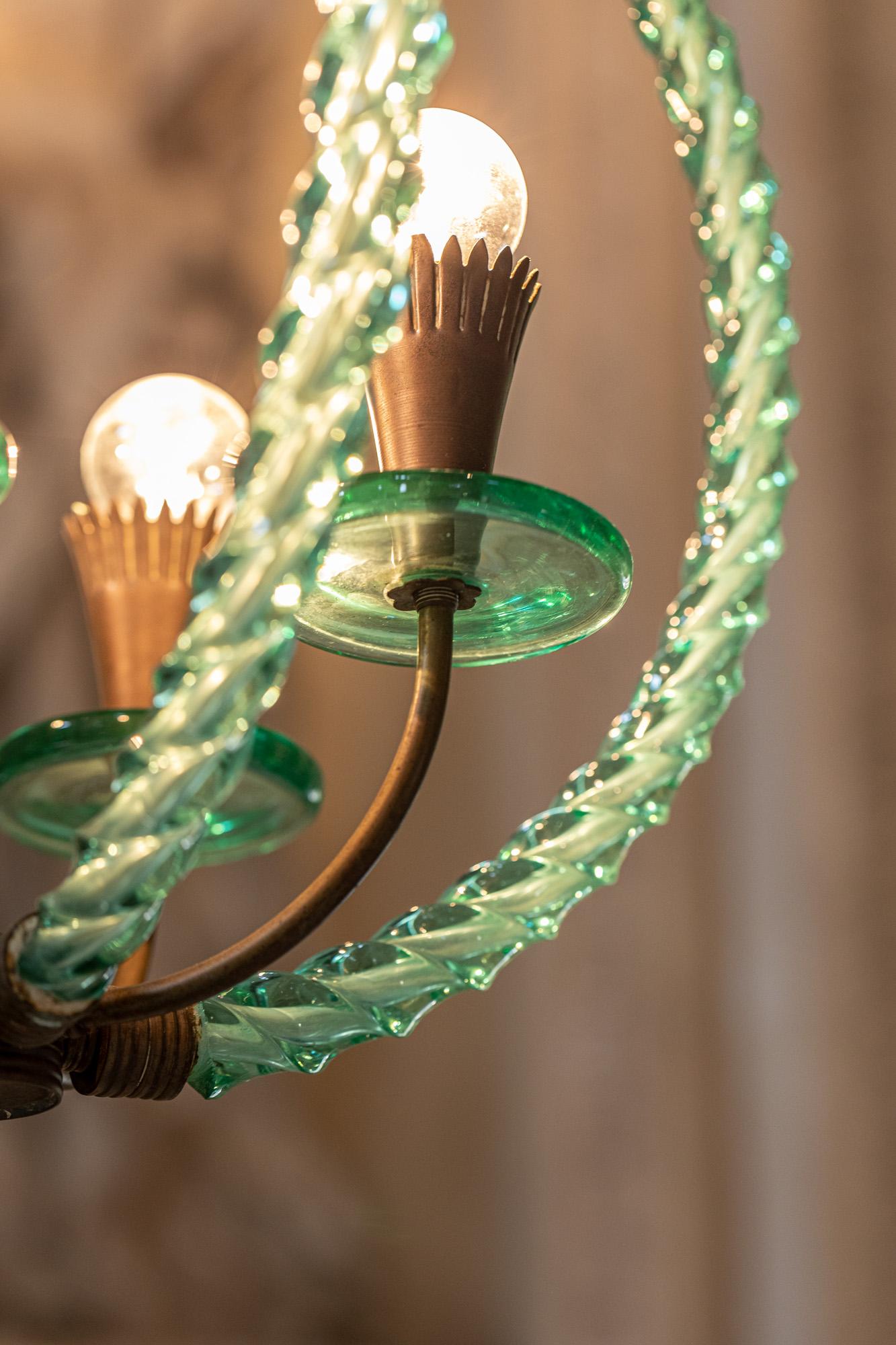Barovier Green Hand Blown Murano Glass Chandelier 1