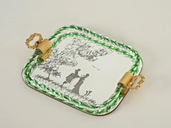 Barovier Grünes italienisches Serviertablett aus spiegelgeätztem Murano-Glas, 1940er Jahre