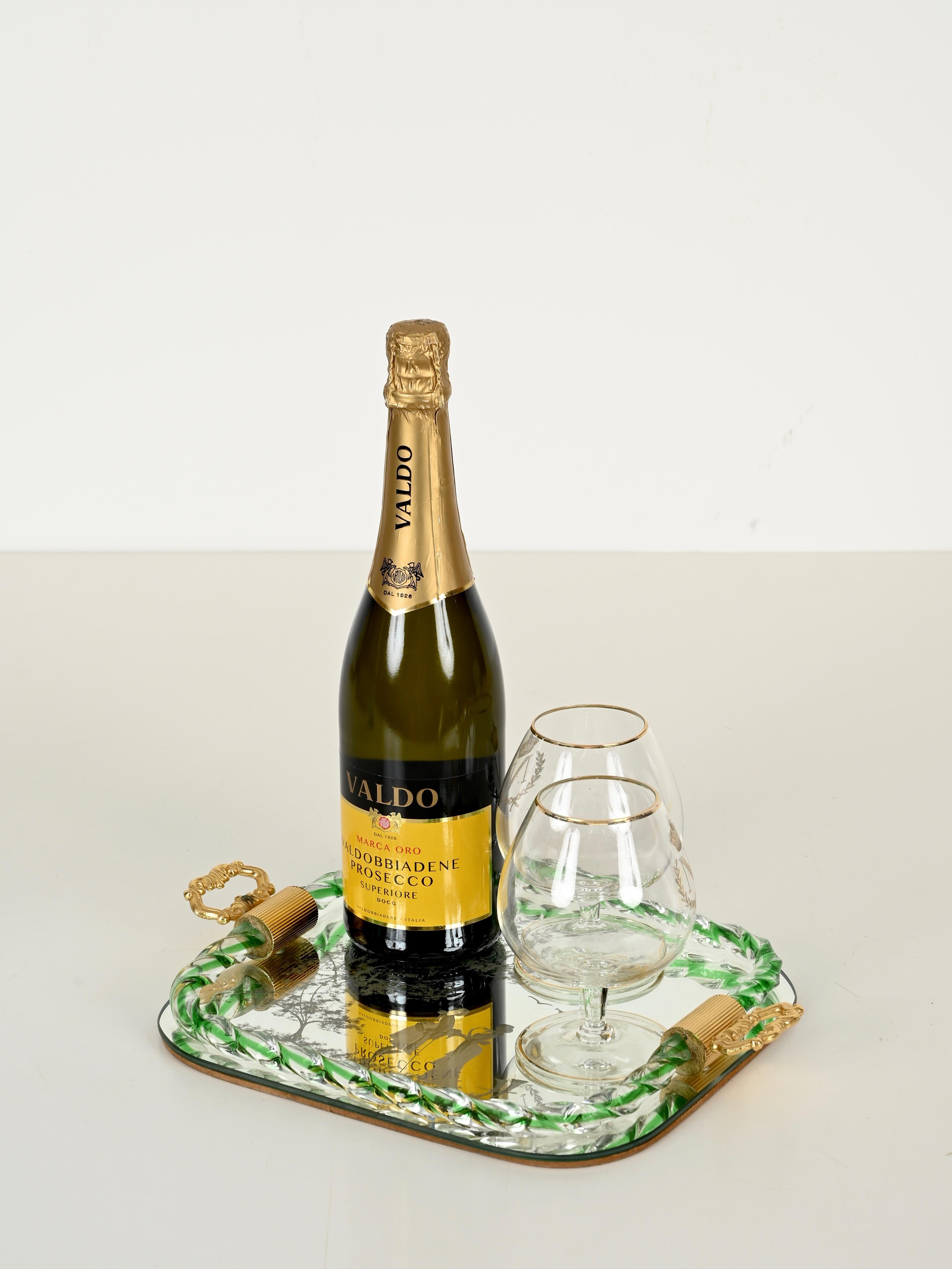Barovier Grünes italienisches Serviertablett aus spiegelgeätztem Murano-Glas, 1940er Jahre (Moderne der Mitte des Jahrhunderts) im Angebot