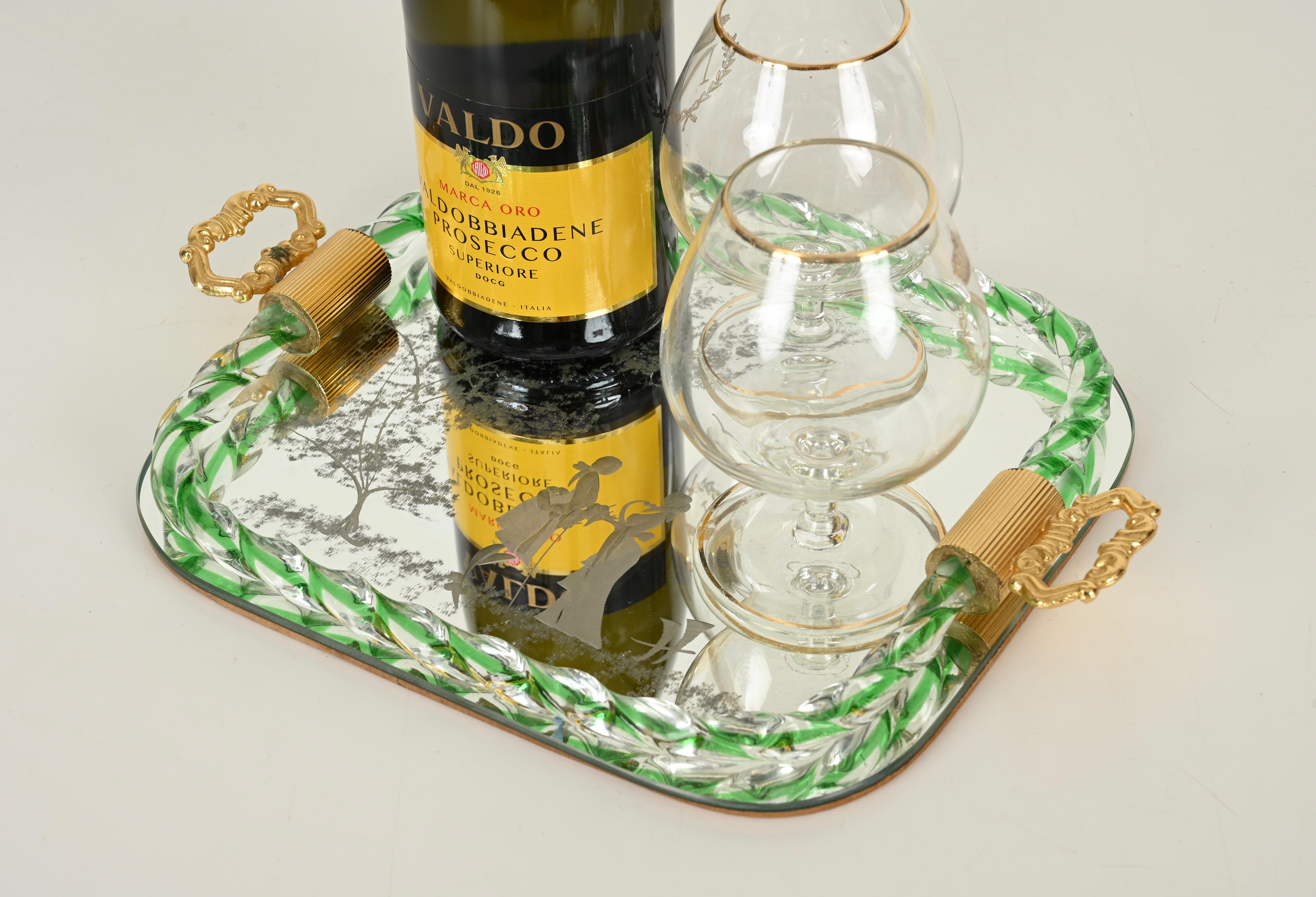 Barovier Grünes italienisches Serviertablett aus spiegelgeätztem Murano-Glas, 1940er Jahre im Zustand „Gut“ im Angebot in Roma, IT