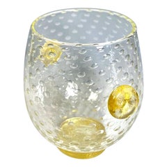 Retro Barovier Hand Blown "Bullicante" Vase w/ Gold Leaf Inclusions Controlled Bubbles