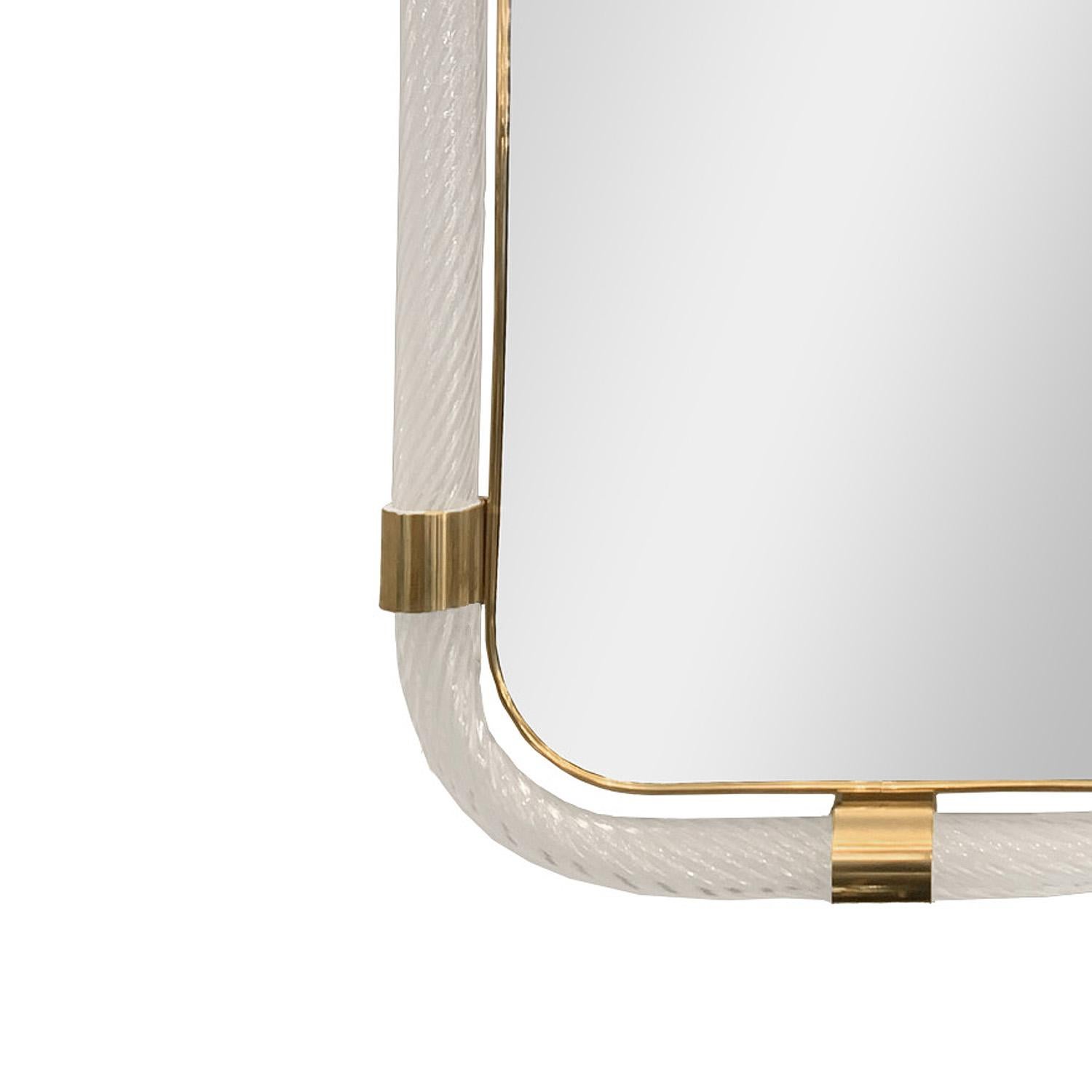 Barovier Inspired Twisted Murano Glass & Brass Mirror (Moderne der Mitte des Jahrhunderts) im Angebot