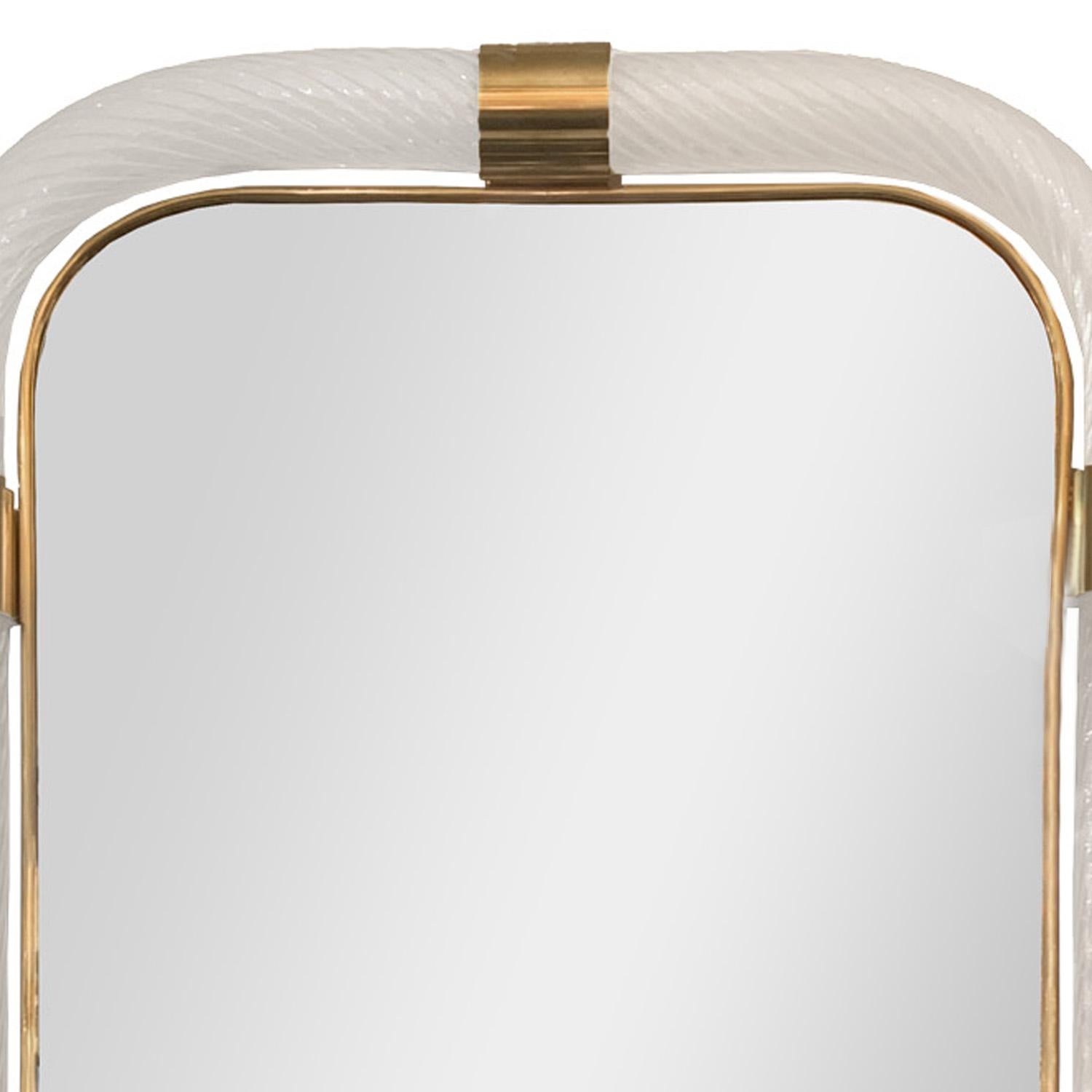 Barovier Inspired Twisted Murano Glass & Brass Mirror (Handgefertigt) im Angebot
