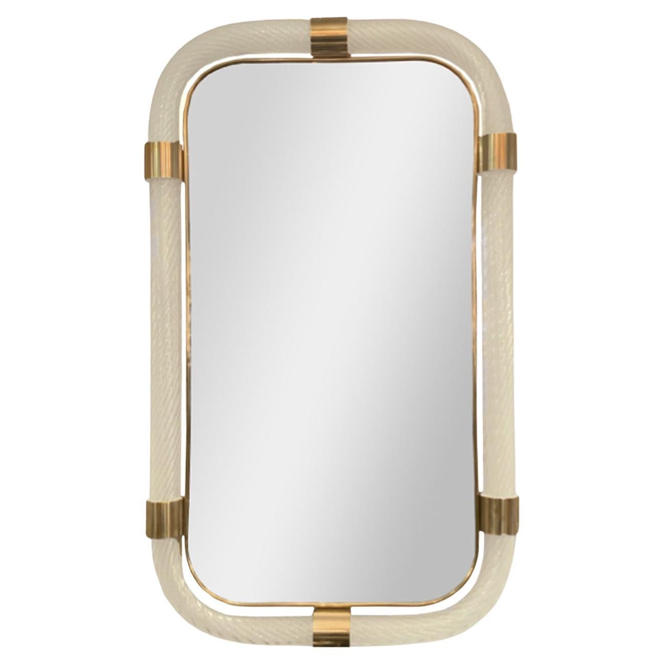 Barovier Inspired Twisted Murano Glass & Brass Mirror
