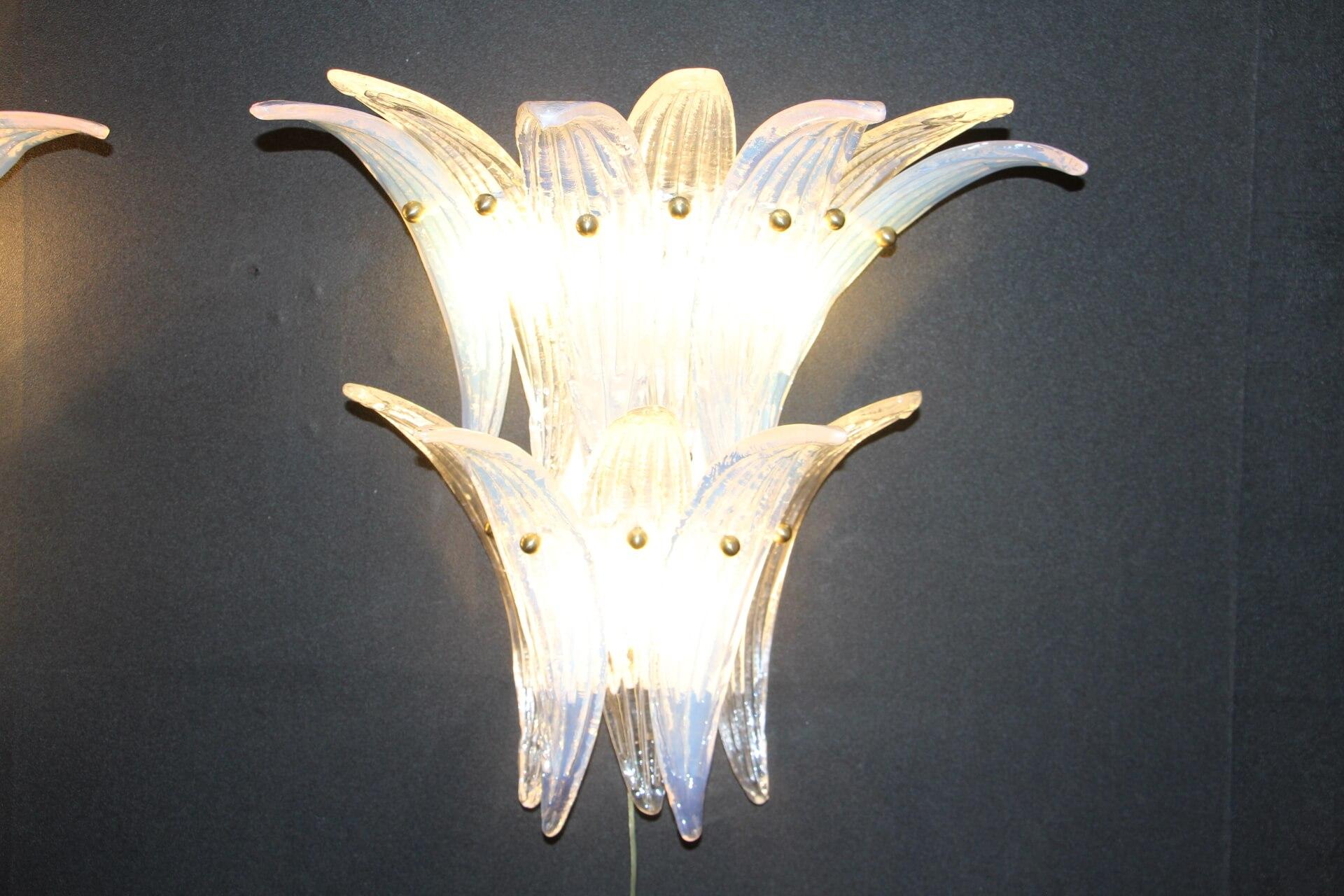 Iridescent Pair of Sconces in Murano Glass in Barovier Style, Wall Lights 6