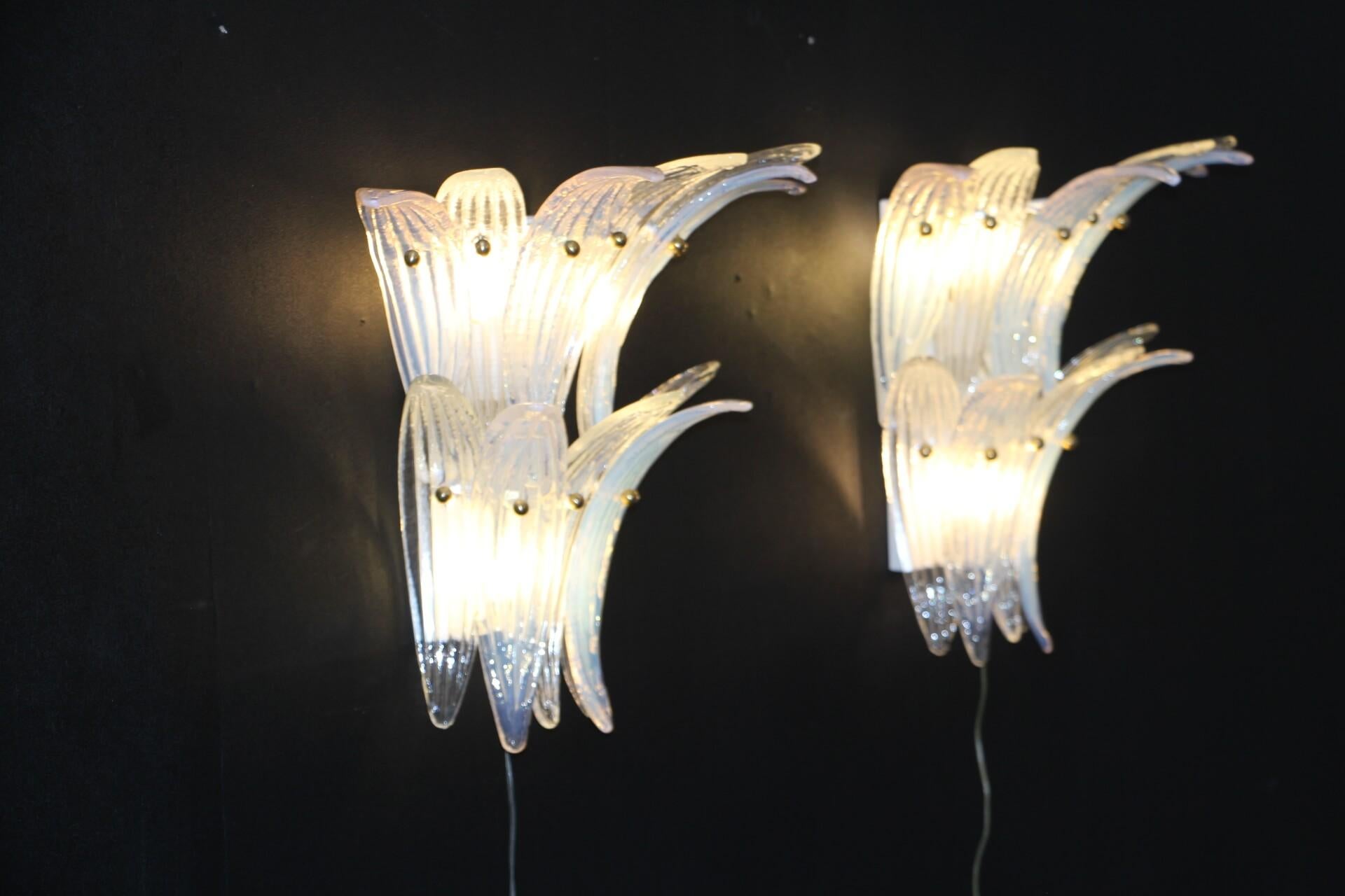Iridescent Pair of Sconces in Murano Glass in Barovier Style, Wall Lights 7